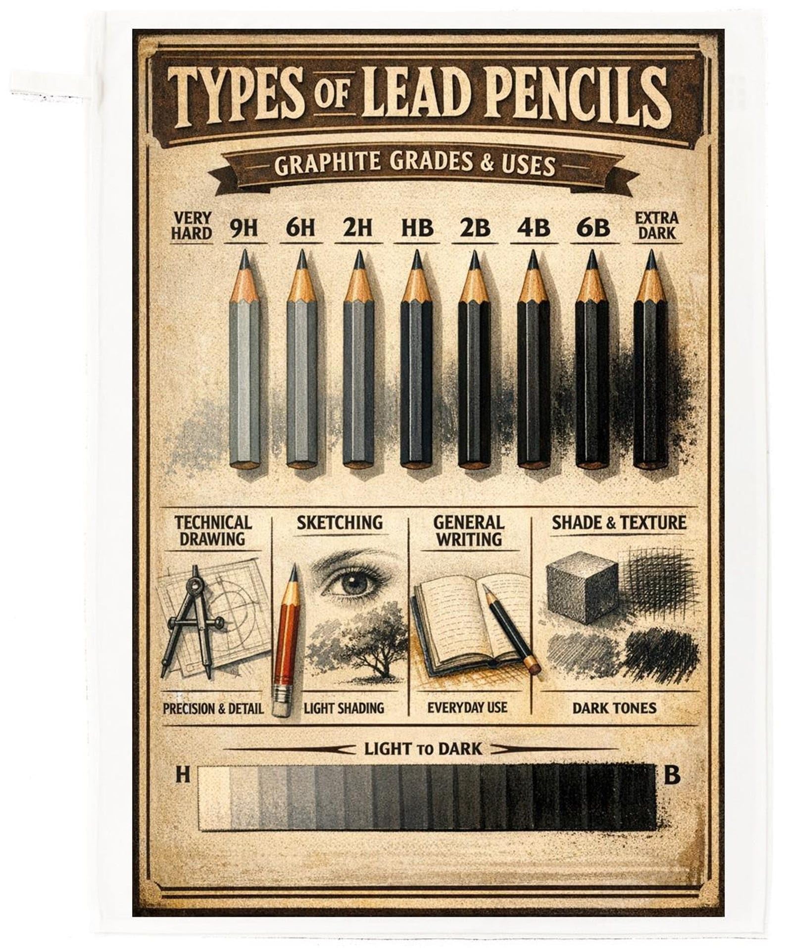 Half a Donkey Types of Lead Pencils Cotton Tea Towel