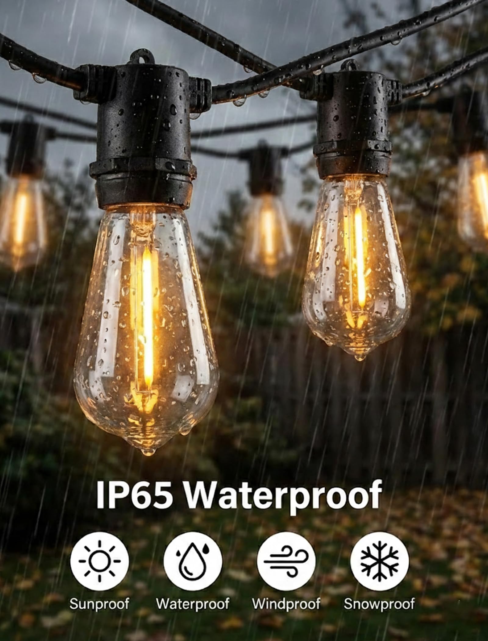 25Pack ST40 LED Replacement Light Bulbs Vintage Edison Waterproof Shatterproof Dimmable E17 LED Bulbs for Indoor Outdoor Patio — view 4