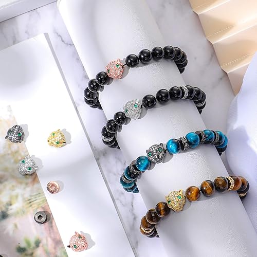 Miniatura 5 de 32 Pieces Leopard Head Animal Rhinestone Spacer Beads Large Hole Panther Head Pendant Charms Connector for DIY Bracelet Necklace Earrings Jewelry