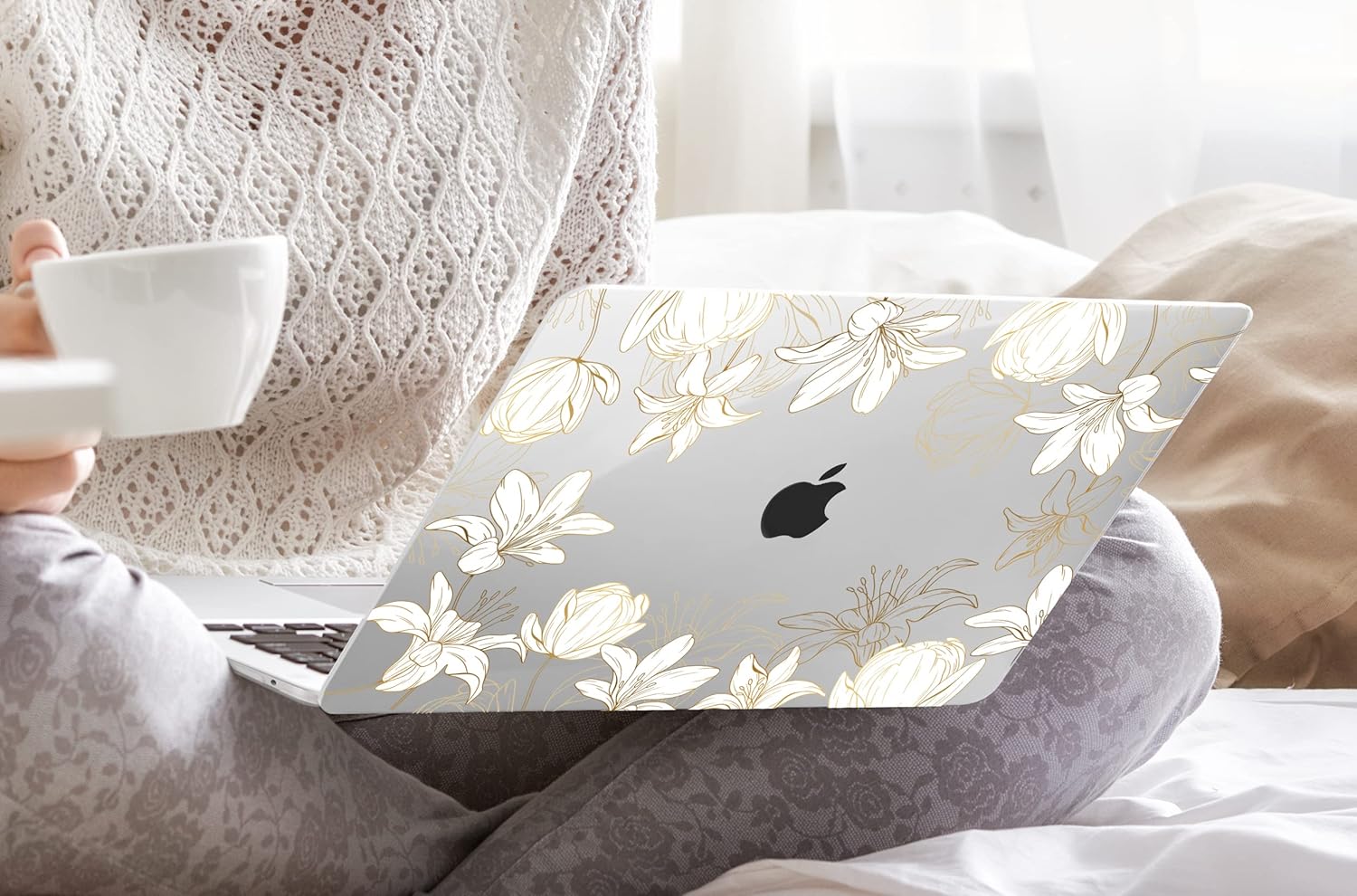 DONGKE Compatible with MacBook Air 13 inch Case 2021 2020 2019 2018 Release A2337 M1 A2179 A1932 with Retina Display Touch ID, Plastic Hard Shell & Keyboard Cover - Golden Florals - Image 4
