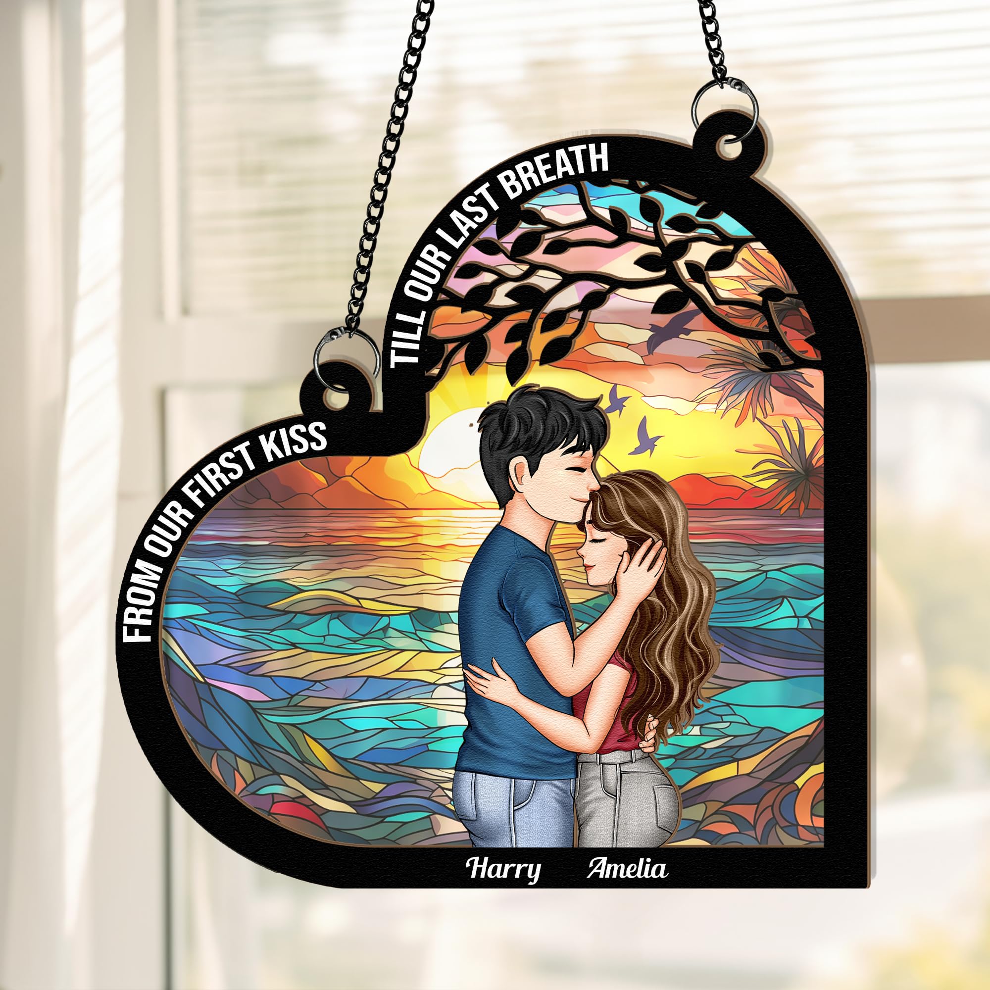 Macorner Personalized Window Hanging Suncatcher, Couples from Our First Kiss Till Our Last Breath, Birthday Gifts for Women Wife Girlfriend, Husband