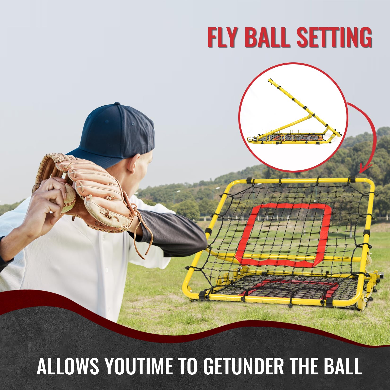 Storgem Baseball Softball Rebounder Net, Pitch Back Rebound Net,Soccer Rebound Net, Fielding Rebounder,Double Sided Adjustable Multi-Sports Pitching Rebound Net for Throwing Practice