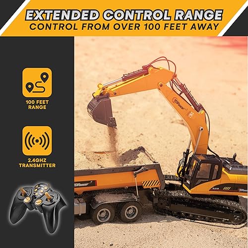 Miniatura 7 de Top Race 15canales tractor con excavadora para construcción a control remoto funcional TR-215