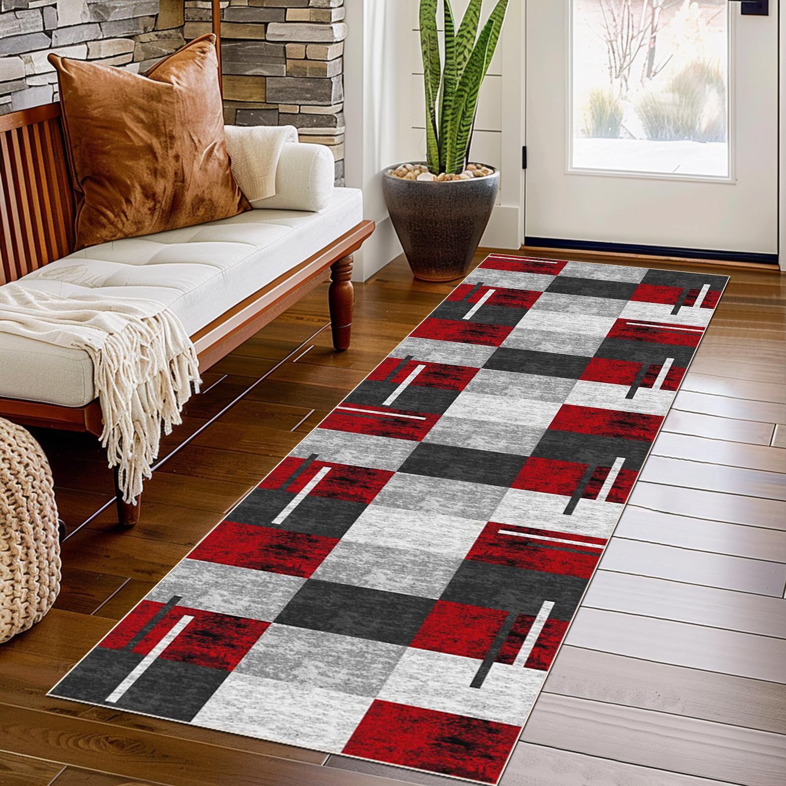 Carpet Runners for Hallways Non Slip Washable Kitchen Runner Rugs Long Runner Rugs for Hallway 40 x 60 cm Geometric Pattern Hall Runner Indoor Door Mat for Kitchen Living Room Bedroom Bedsides
