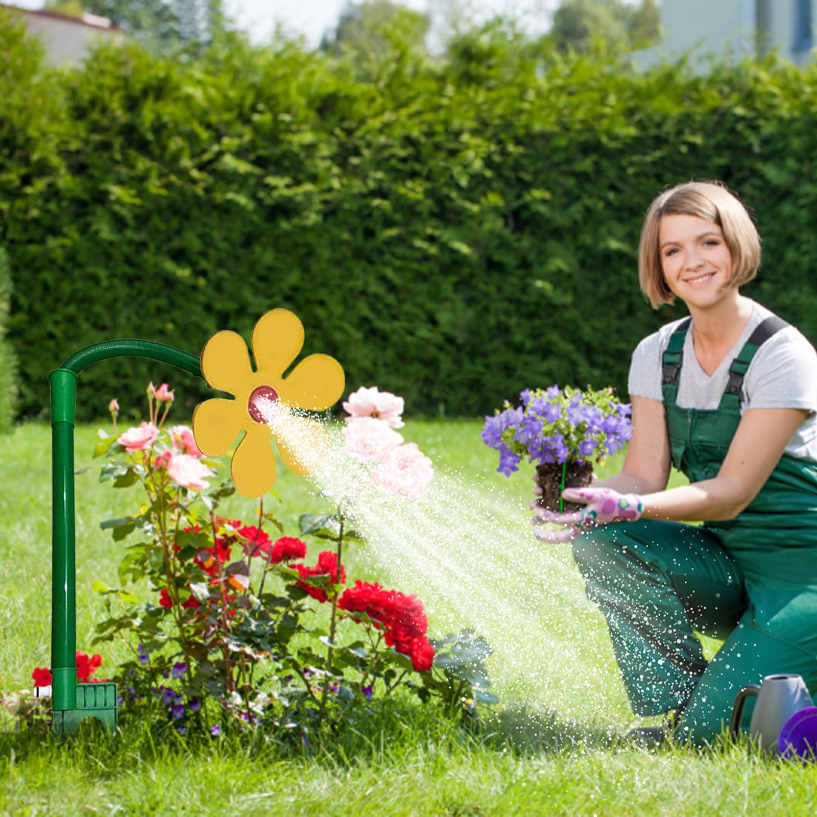 Crazy Daisy Sprinkler - Sprinkler a margherite danza, irrigatore rotante a 360° con fattore di divertimento per giardino, sistema di irrigazione per prato da giardino, fiori d'acqua per giardino e