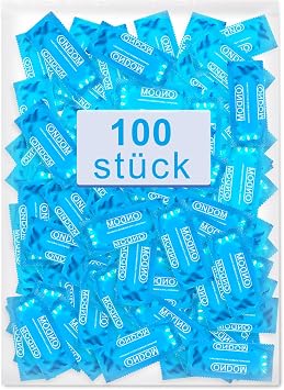 Pack of 100 Men's Condoms 52 mm Width Natural Latex Condoms with Extra Moist Smooth Ultra Thin 0.065 mm for Safety and Real Skin Feeling