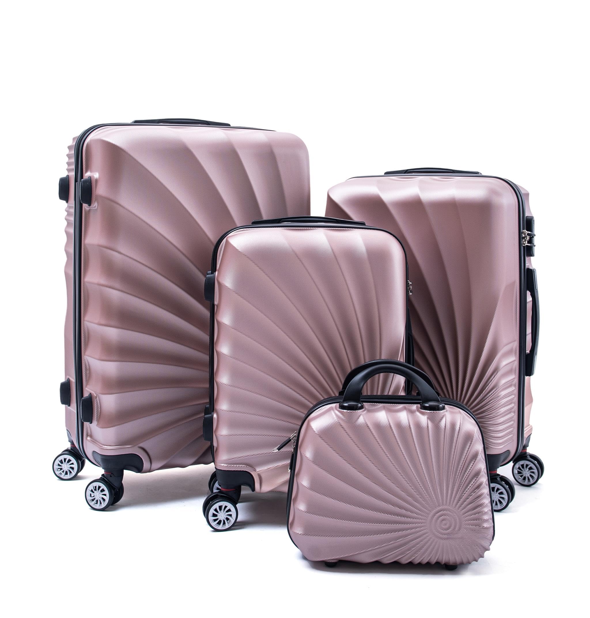 R.Leone Valigia da 1 pezzo Fino a Set 4 Trolley Rigido grande, medio, bagaglio a mano adatto Ryanair 55x40x20cm e beauty case 8 ruote in ABS 2092 (Rose gold, Set 4 XS S M L)