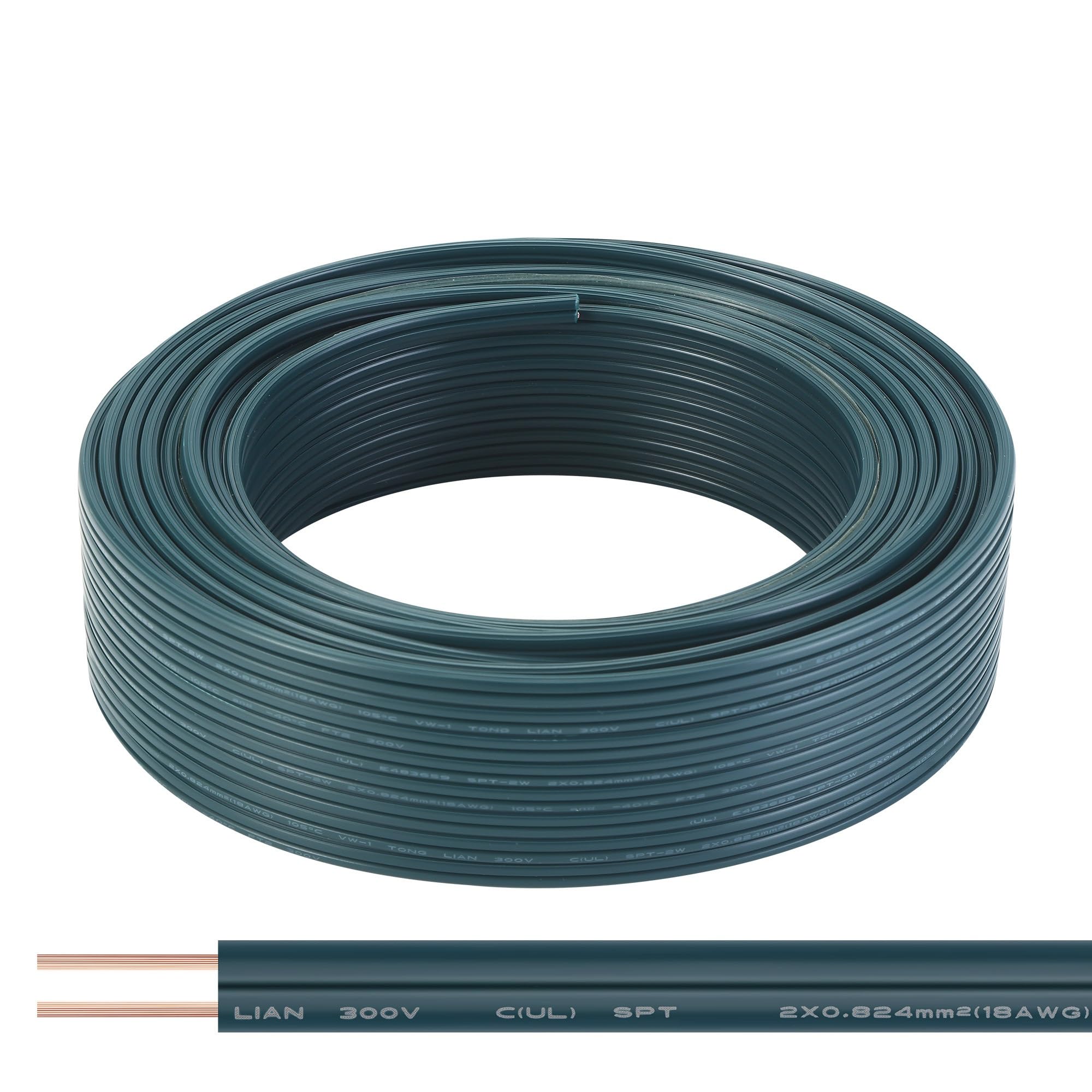 SPTDACSFP SPT-1 50FT 18/2 Electrical Wire, 18 Gauge 2 Conductors Lighting Copper Wire, Hookup LED Lighting Strips Flexible Extension Cord, Green