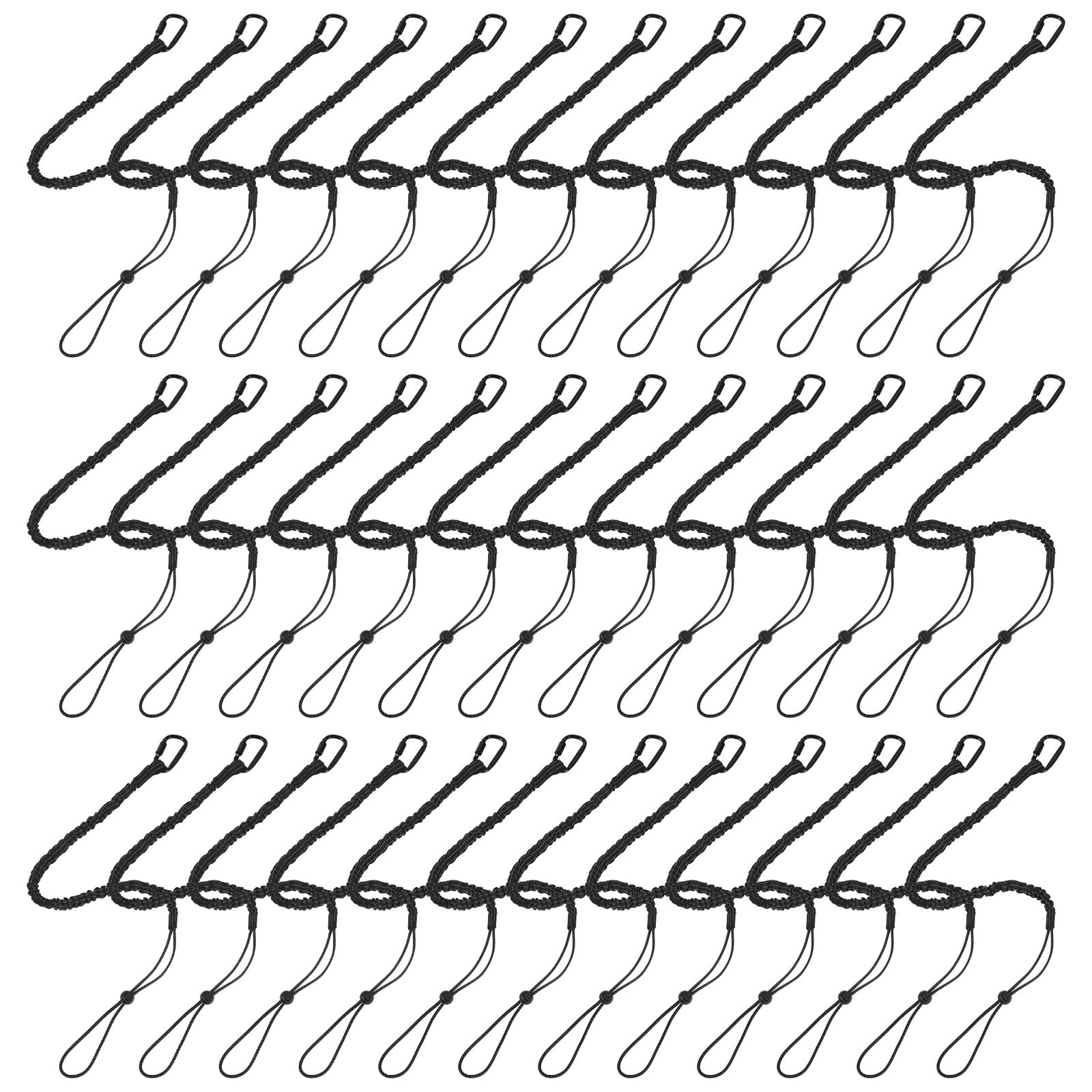 Lot de 36 cordons d'outils avec mousqueton à vis et extrémité à boucle réglable, longueur extensible de 90 à 165 cm, sangle de protection contre les chutes, limite de poids maximum 9 kg / 19.8lbs