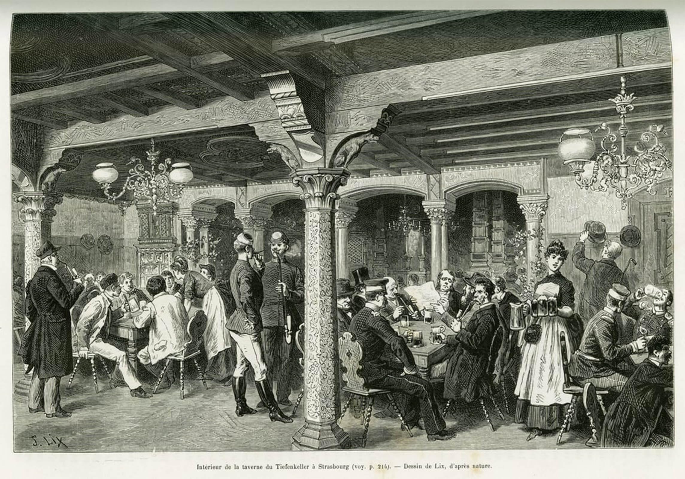 Artxlxxbn No Frame Famous Print Painting Colorful Art Print Interior Of The Tiefenkeller Tavern In Strasbourg By Frederic Theodore Lix Canvas Art Decorations For Home Decor 60X90cm
