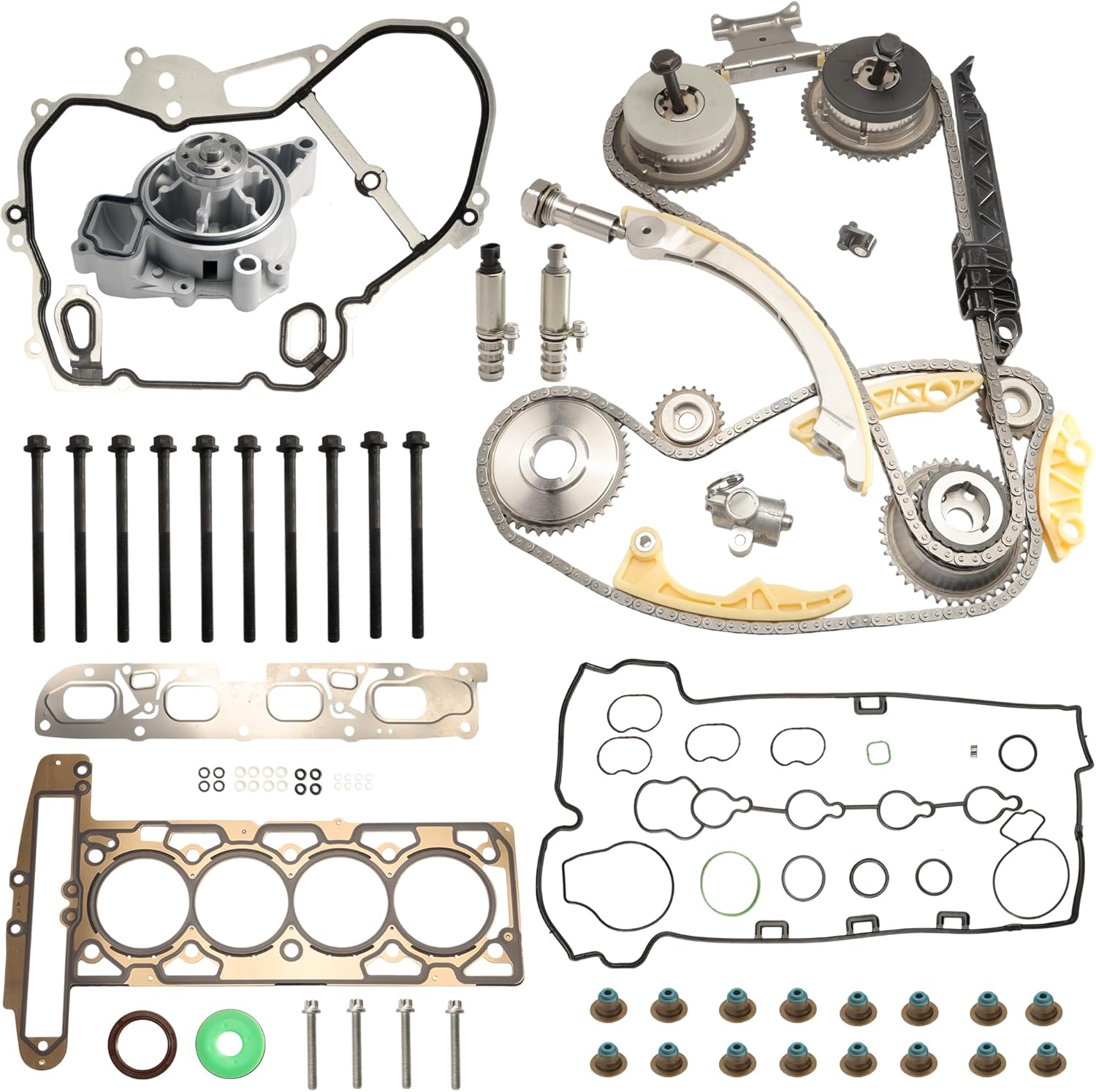 Head Gasket Set Timing Chain Kit Water Pump VCT Selenoid Actuator Gear For Chevy Equinox/Malibu/Cobalt/Impala for GMC Terrain for Buick Regal/Lacrosse 2.2/2.4L Ecotec 2009-2017 9-4201S HS26517PT