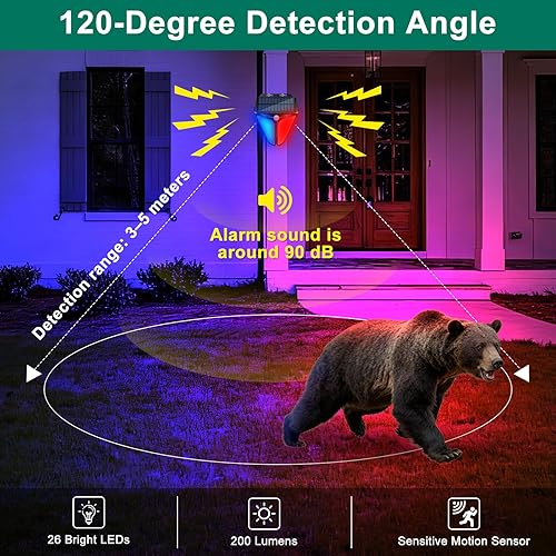 Miniatura 7 de Aolyty Luces estroboscópicas solares de advertencia con alarma de 90 DB para exteriores, paquete de 2 unidades, 4 modos de funcionamiento, sensor
