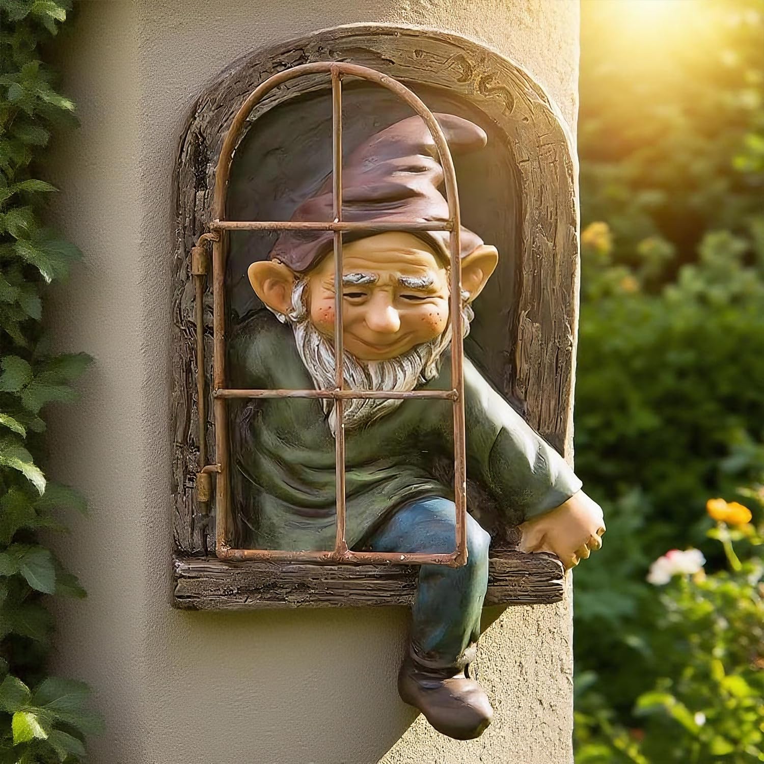 Teaeeno 12-inch Elf Out The Door Tree Hugger, Garden Gnome Statue Decor Outdoor, Large Outdoor Tree Hugger for Yard Art, Trees Decorations Outdoor Wallmounted Statue