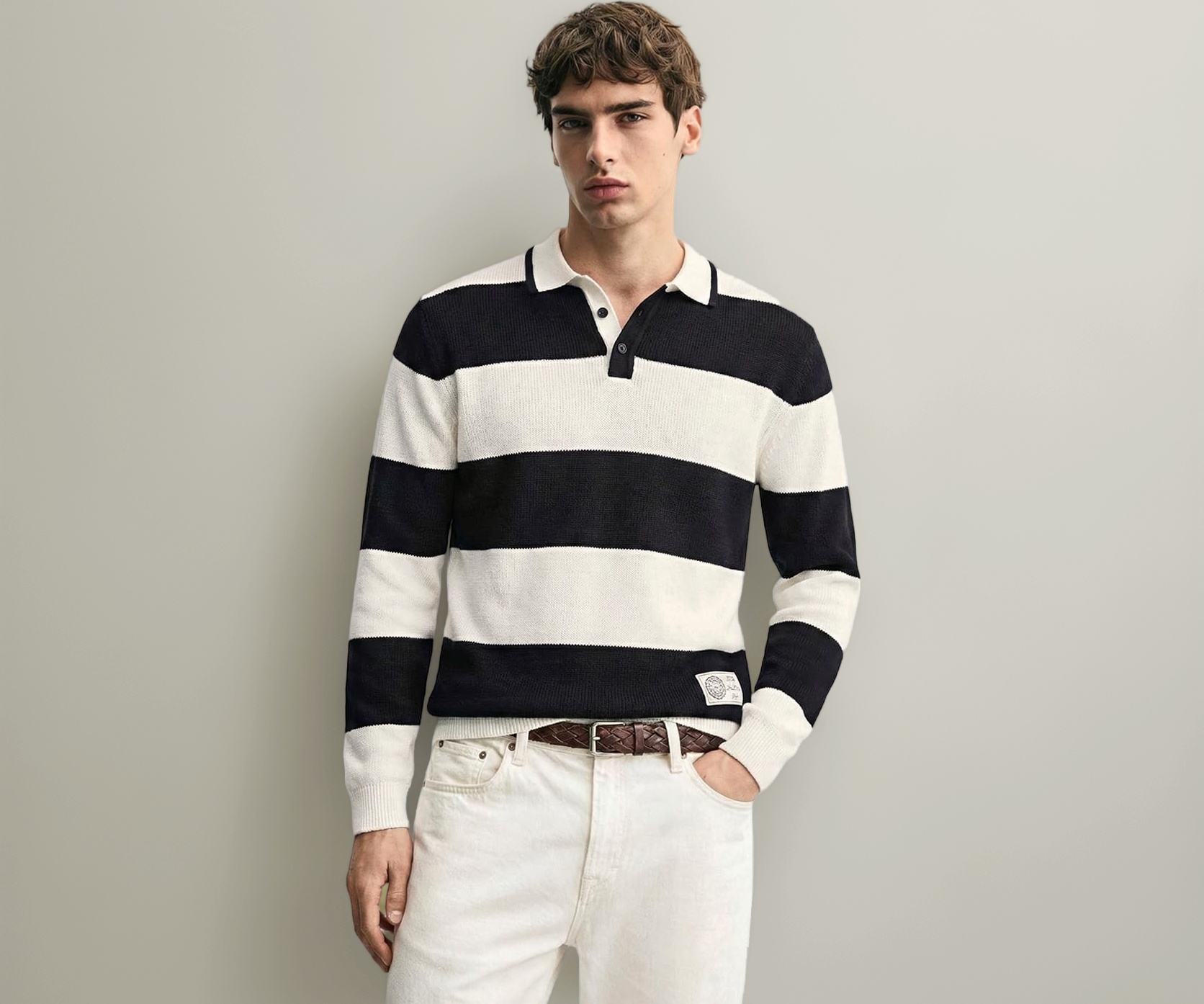The Indian Garage Co Men's Slim Fit Striped Casual 100% Cotton Polo - Image 1