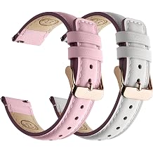Fullmosa 18mm 20mm 22mm 24mm Leather Watch Bands, 2 Pack Soft Quick Release Watch Strap Compatible with Garmin Vivoactive 5/6/4/3, Venu 4/3S/2S, Samsung Galaxy Fossil Amazfit for Men Women,18mm White+Pink/Rose+Rose