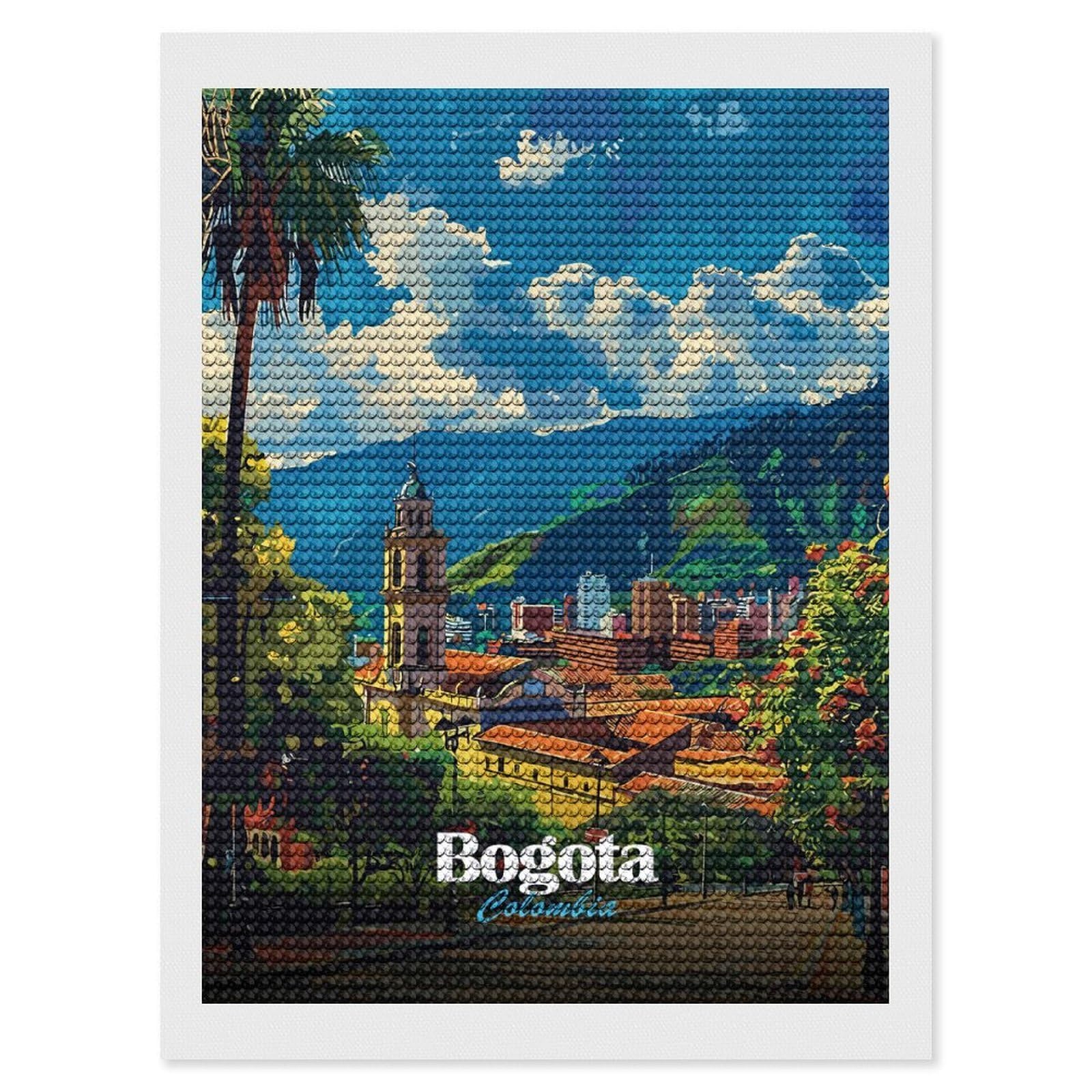 Junmoney Bogota, Colombia Cityscape Illustration Round Drill Diamond Painting 12"x16", Handmade Wall Decor, Modern Decor, Aesthetic Room Decor, Easy Craft Set