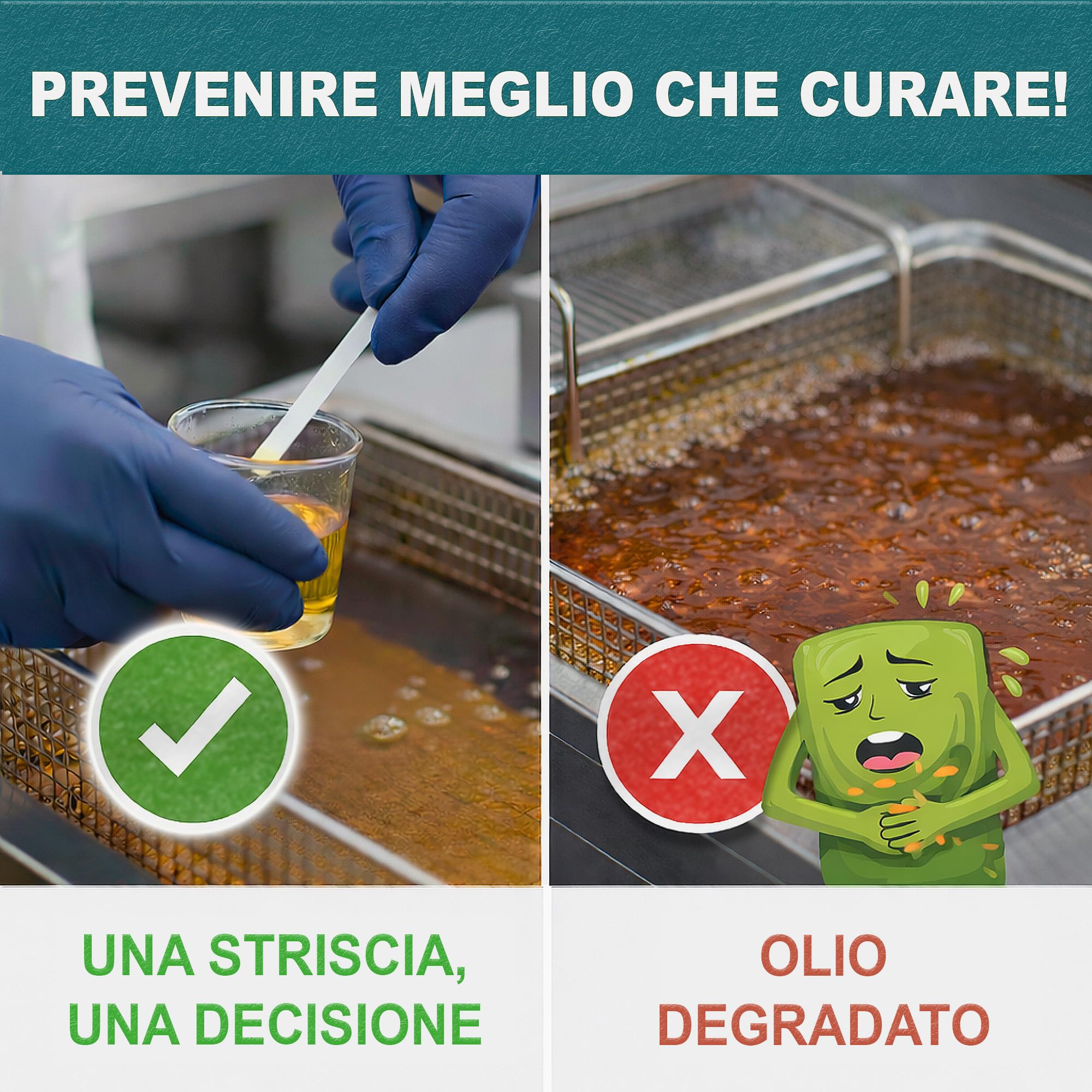 (CALDO|FREDDO) 120 Strisce Test Olio Friggitrice Pro - 2 Tubi - 30 Sec. - APP Mobile Monitoraggio HACCP - Misuratore Strisce Olio Frittura - Misurazione FFA KOH - Sito Industriale ISO 9001 & 13485
