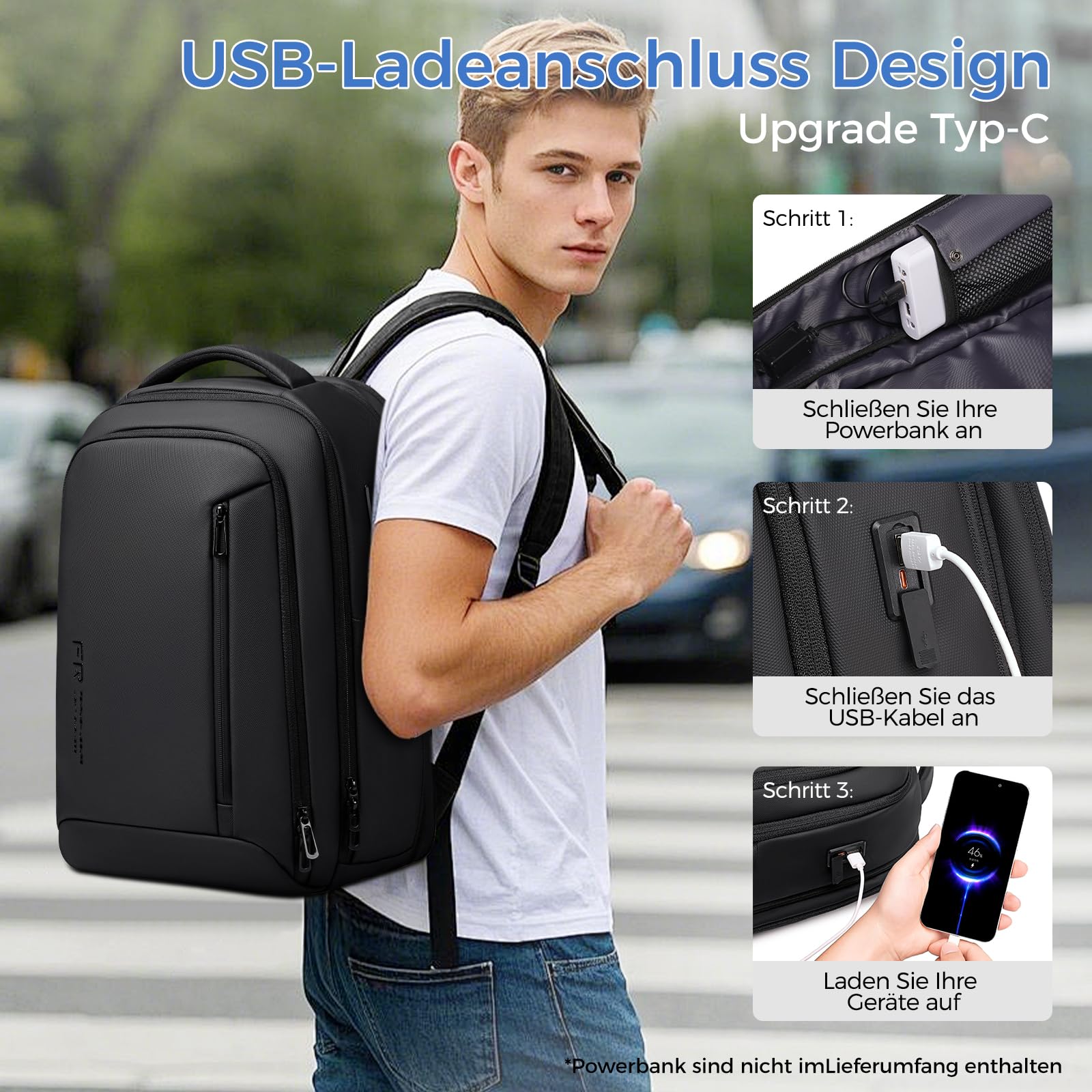 Fenree.geer Business Rucksack Herren, USB-Anschluss – Arbeitsrucksack-Travelite Rucksack Erweiterbar 26L-38L für Reiserucksack-17 Zoll Laptop Rucksack-1800D Wasserdicht