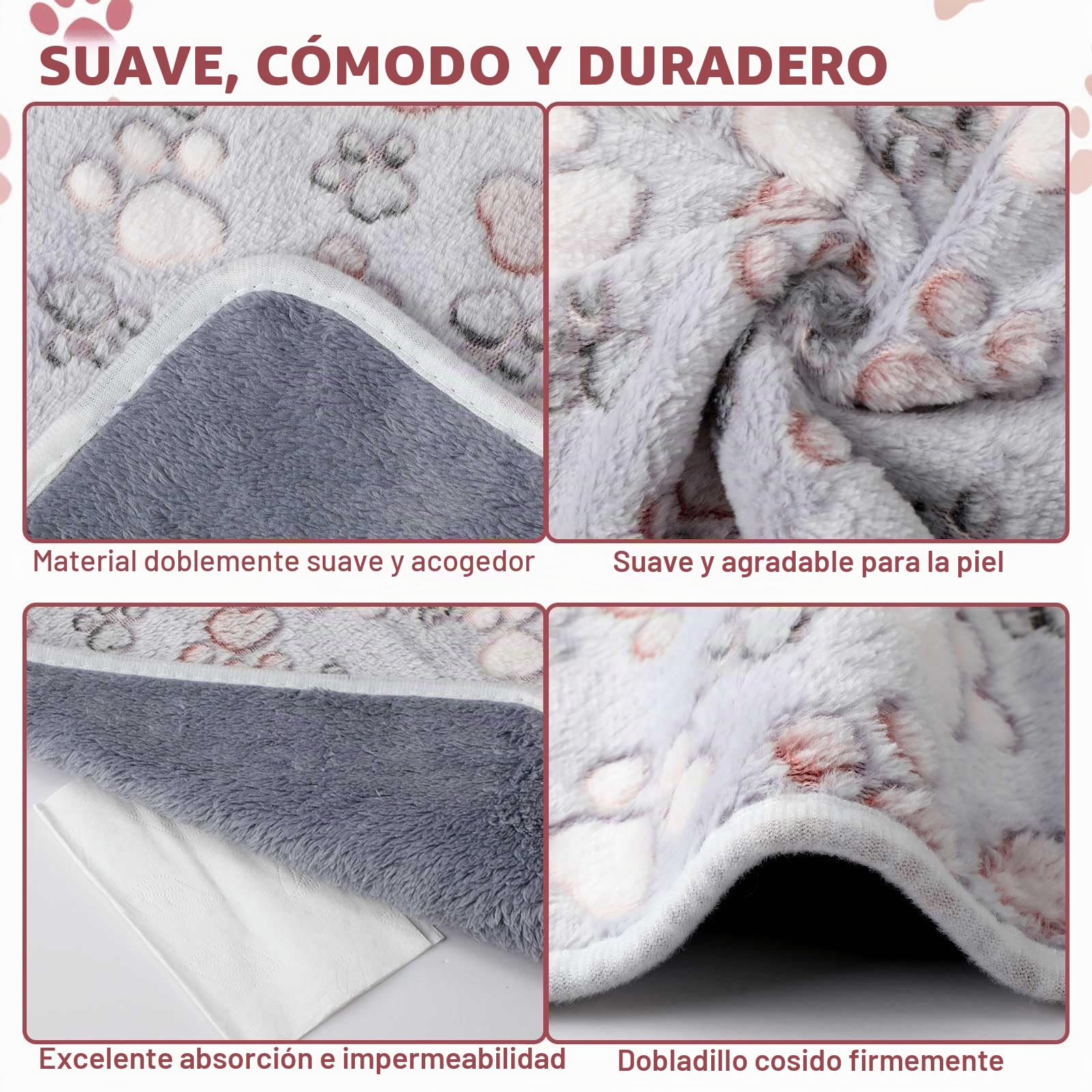 Namalu 4 Mantas de Forro Polar para Animal Pequeño Alfombrilla Impermeable Lavable de Cobaya Forro de Jaula Reutilizable Absorbente para Dormir Orina Cama Mascota (Huella Adorable, 60 x 40 cm)