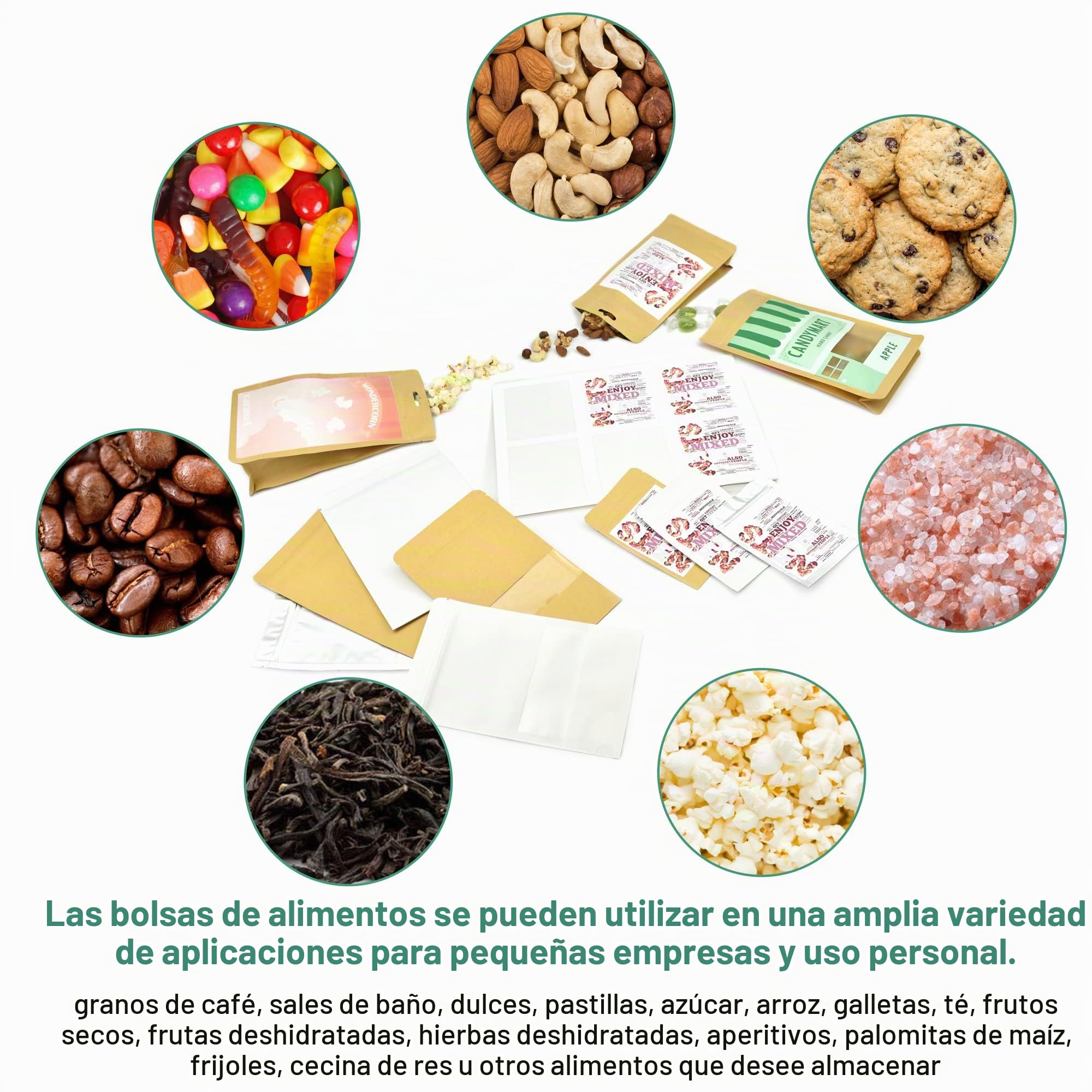 Evergreen Goods Bolsas Reutilizables de Kraft Marrón Grado Alimenticio (180 x 300 x 50 mm) Forradas de Papel, Bolsas con Cremallera | Bolsas de Embalaje para Café en Grano y Aperitivos | 100 Bolsas