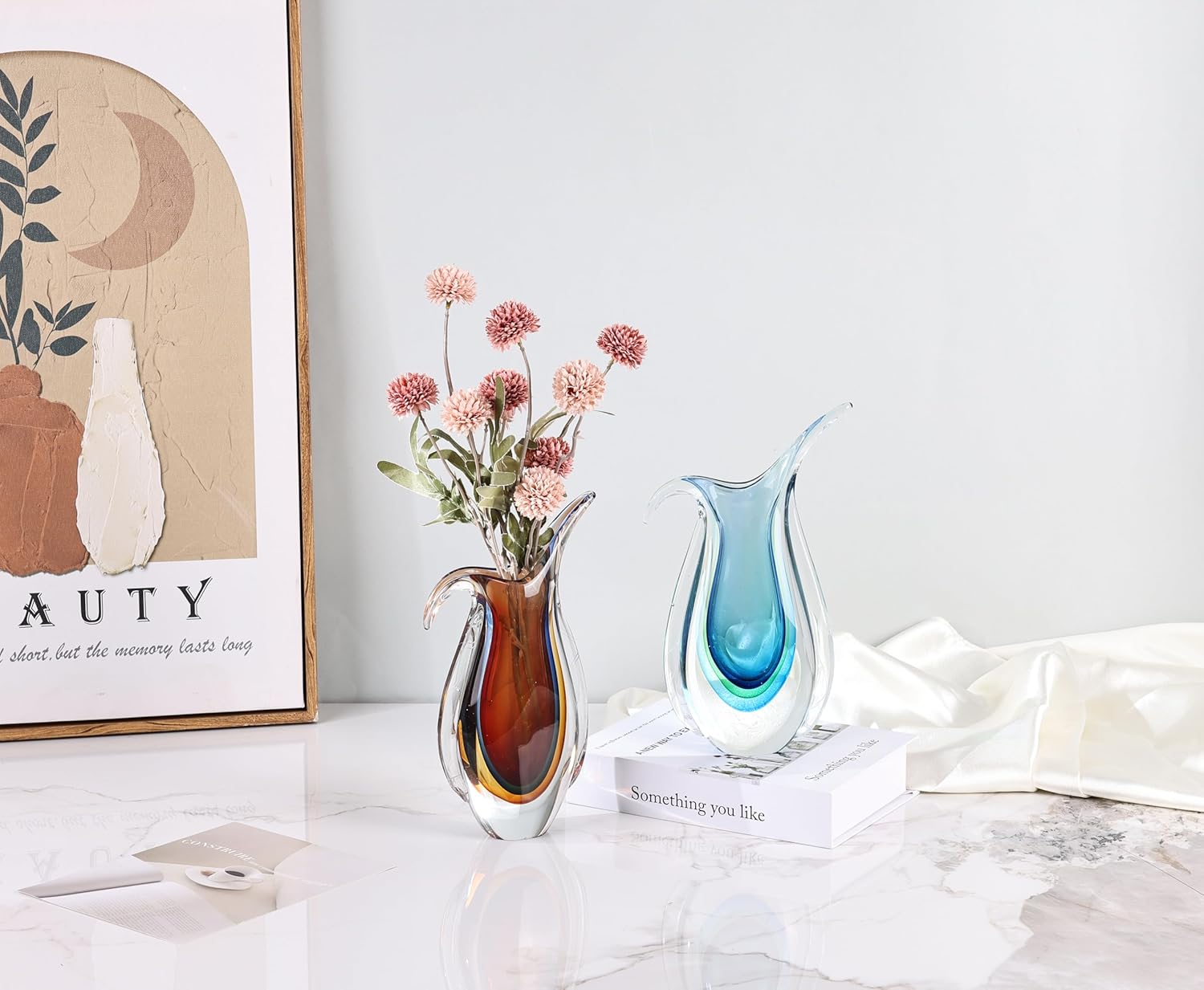 Blown Glass vase, Unique Murano Style Glass Art Deco vase for Living Room TV Stand, Table Setting, Office, Room and Desktop Decorations and Ornaments. - Image 9