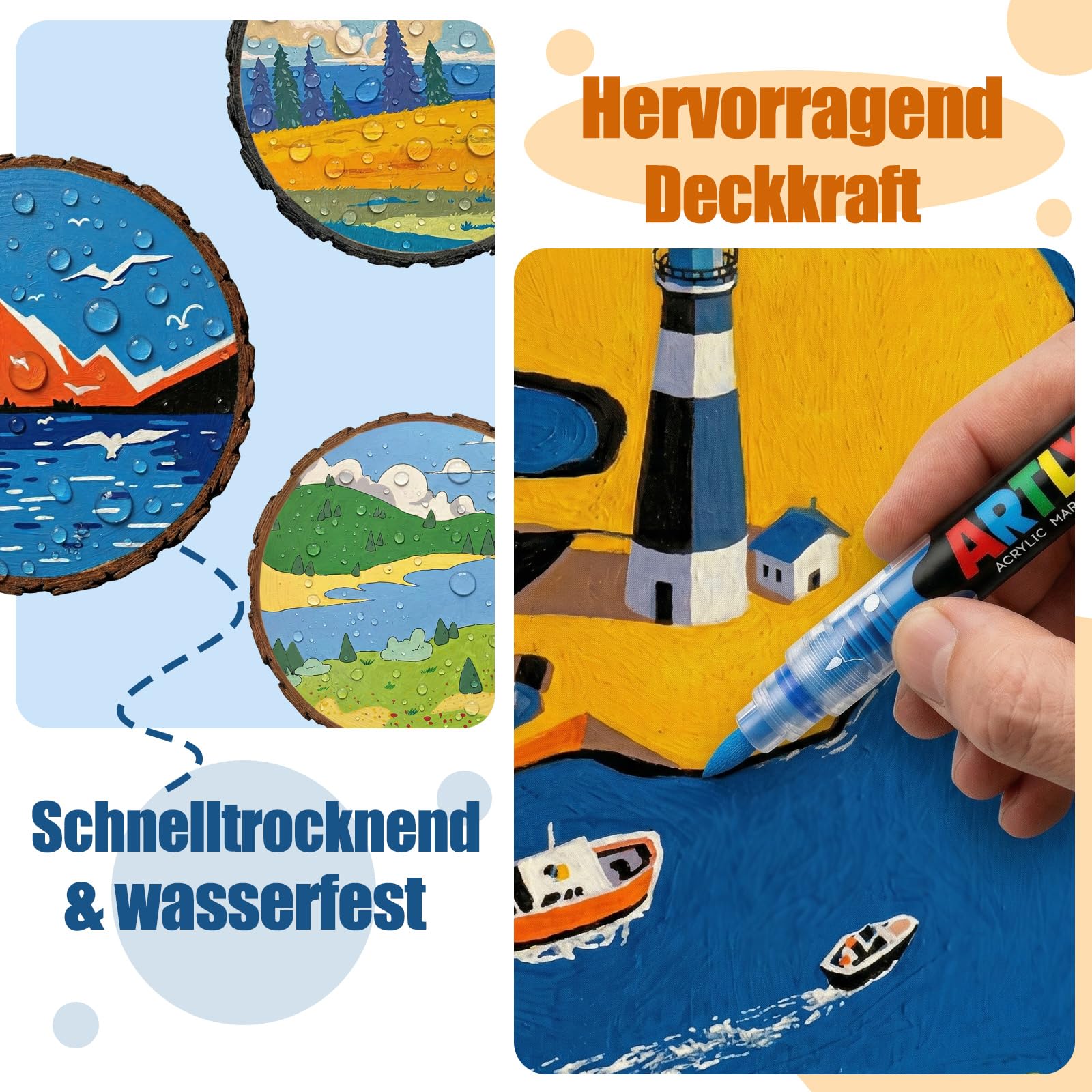 Auslaufsichere acryl stifte, acrylmarker set mit Dual-Spitze, 80 hochdeckende Farben, anti-austrocknend, robuste Spitzen, mit Etui für Holz, Glas, Stein, Leinwand