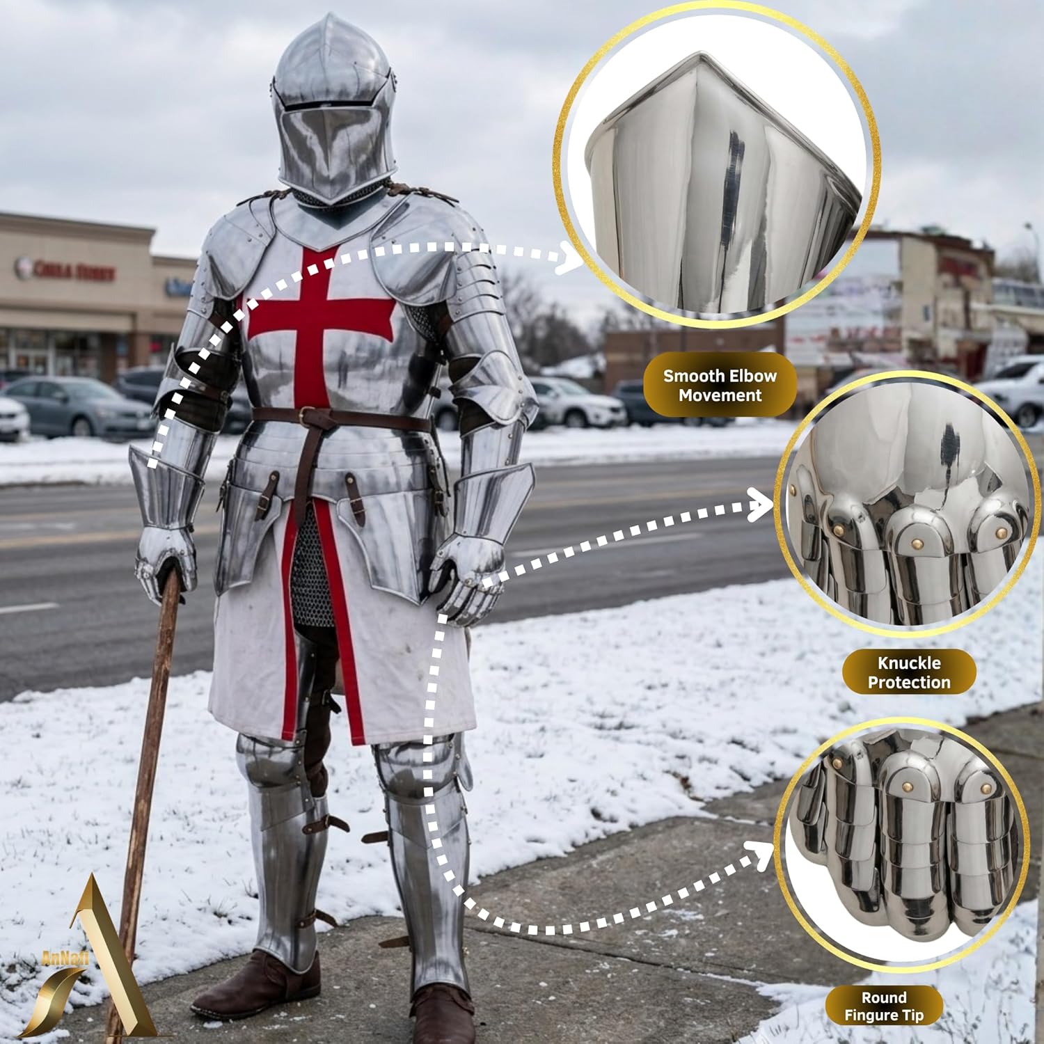 AnNafi® Armor Gauntlets Steel Gloves Armor Pair | Medieval Knight Costume| Warrior Metal Gauntlet