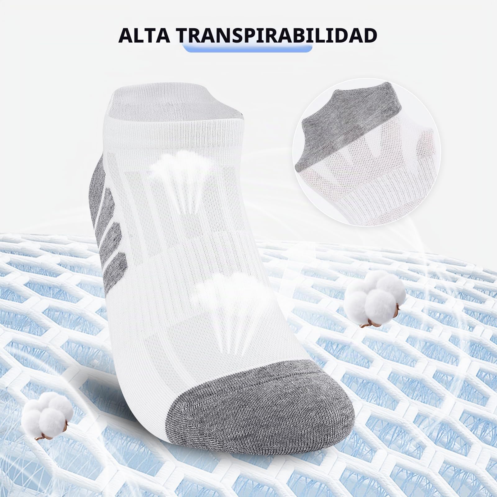 10 Pares Calcetines Tobilleros Hombre Mujer, Calcetines Cortos Hombre de Algodon Transpirable, Cómodo con Malla Transpirable