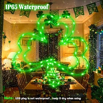 St. Patrick's Day Window Lights, 13 8 Modes Double Shamrock Window Lights, 65 LED USB Powered Clover Lights with Remote, Timer, Lighted St. Patrick's Day Decoration for Window Home Wall