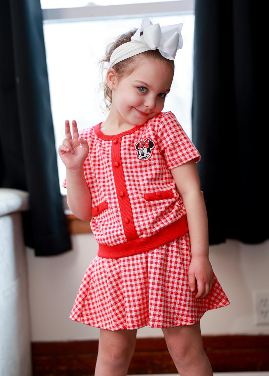 Disney Frozen Elsa Stitch Princess Moana Minnie Toddler Girl 2 Piece Outfit Kid Pearl Button Knit Top & Tweed Skirt Set 2-13Y