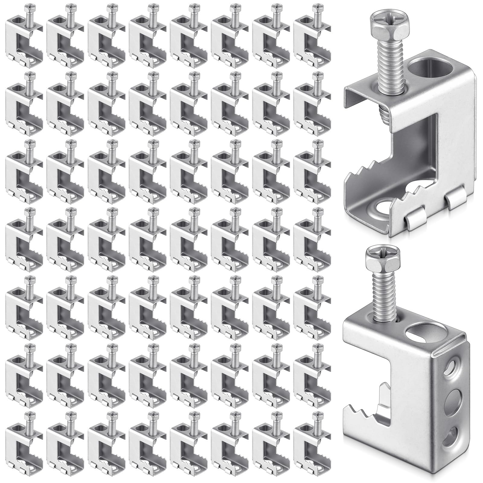 Tandefio 50 Pcs 1/4"-20 Spring Steel Beam Clamps Metal Beam Hanger, Silver
