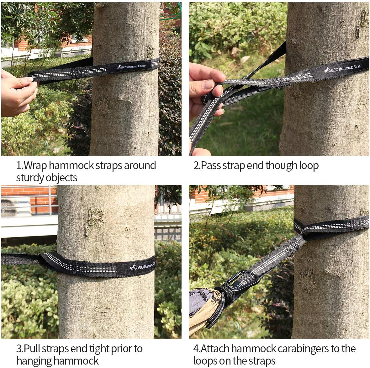 GEEZO Hammock Straps, 40 Loops Combined with Two Extra Long 10ft XL Hammock Straps Heavy Duty Triple Stitched Non-Stretch Polyester Hammock Tree Straps (Holds up to 500Lbs) : Patio, Lawn & Garden