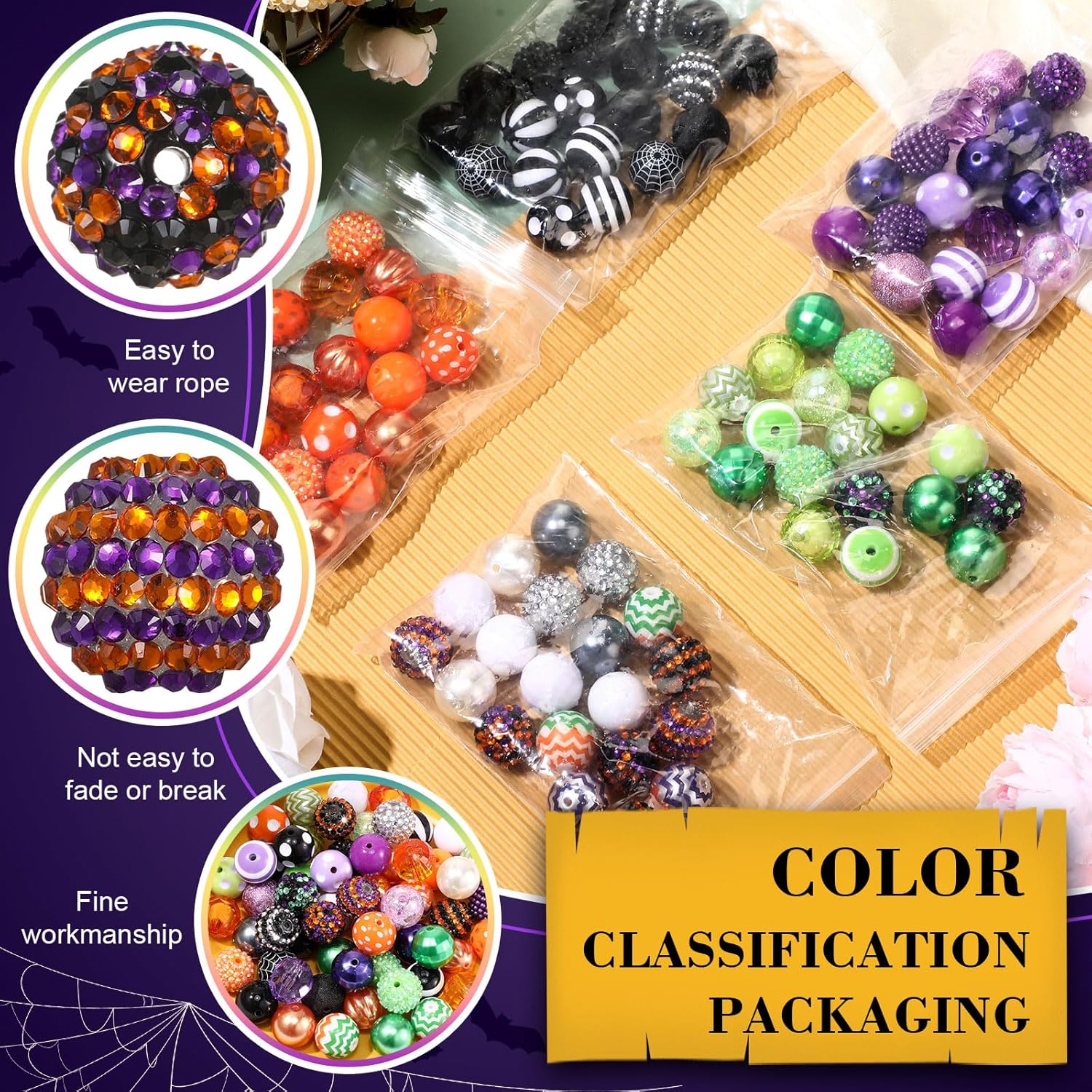 100 Pcs 20mm Rhinestone Bubblegum Beads for Pens Mixed Crystal Resin Chunky Beads for DIY Craft Keychain Necklace Bracelet Jewelry Making(Spooky Color) - Image 3