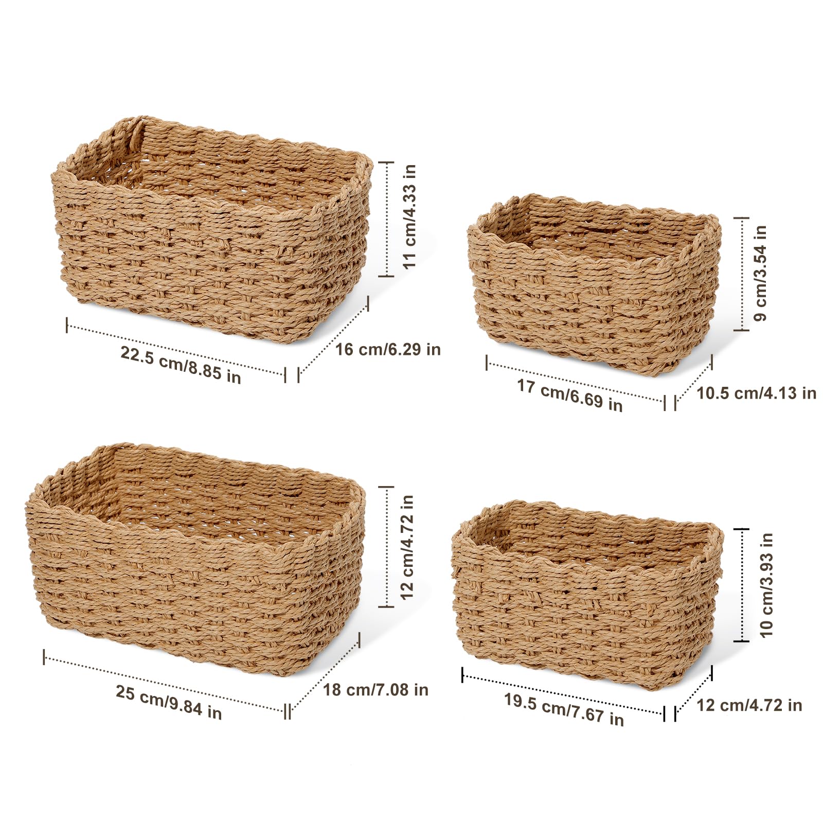 HDRNT Panier Osier Rangement, Salle de Bain Corbeille Enfant Jaune en Papier Bio Écologique Lot de 4 pour Jouets,Câble de charge,Décor Maison,CD, Cosmétique,Langes Coton