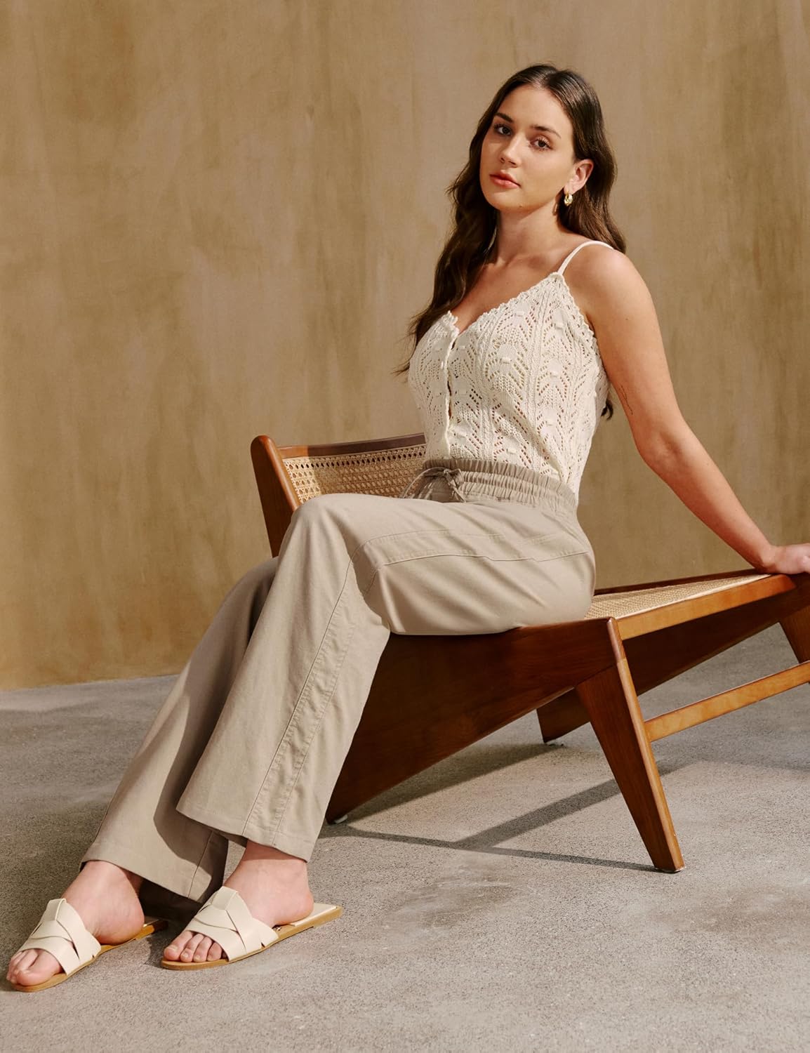 Heathyoga Linen Pants Women Summer Cotton Beach Pants for Women Casual Wide Leg Palazzo Pants Drawstring Vacation Outfits