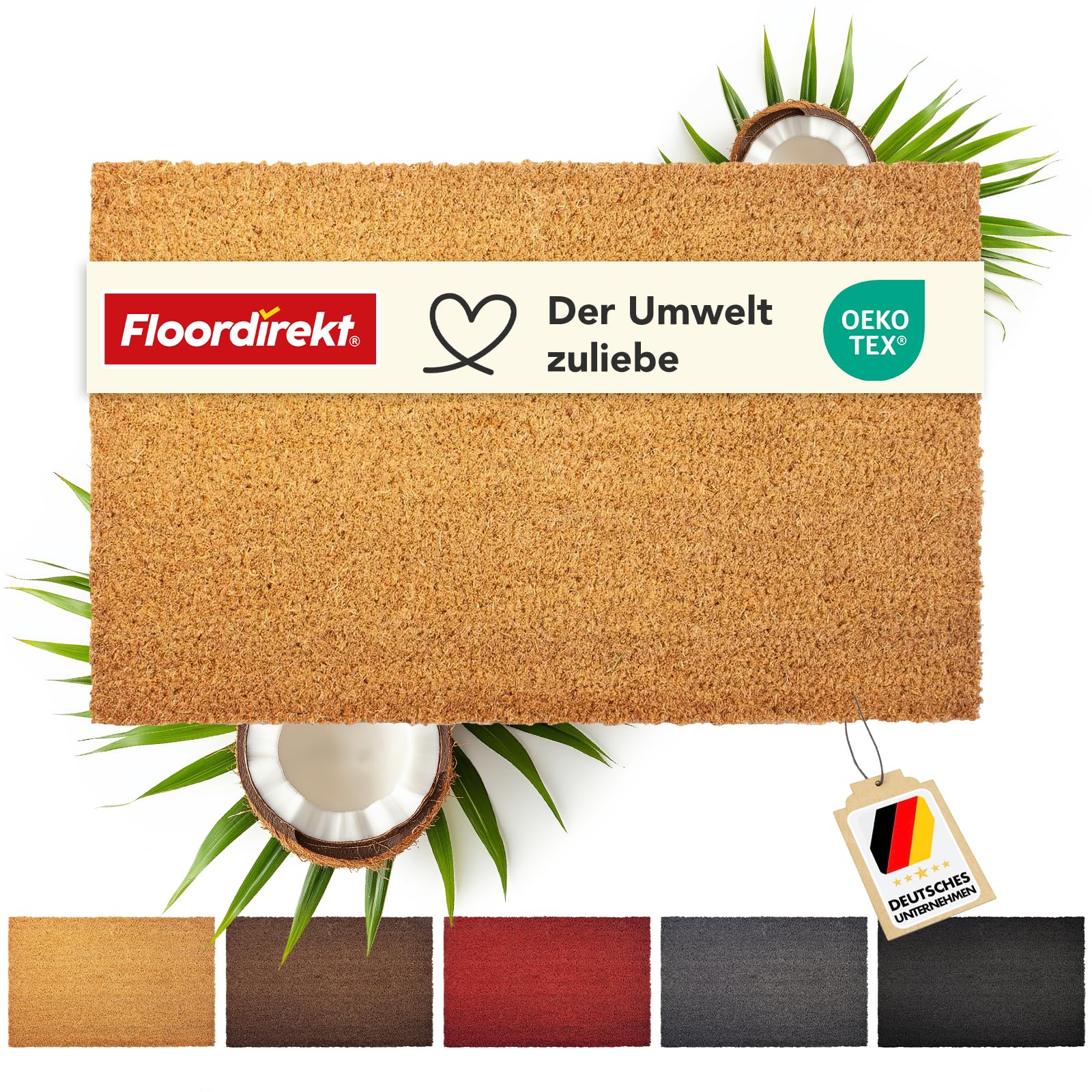 Floordirekt Fußmatte für Innen und Außen, 50x80 cm Natur, Türmatte aus Kokos, Schmutzfangmatte für Haustür, rutschfeste Fussmatte, Kokosmatte, Fußabtreter, Fussabstreifer (17mm)