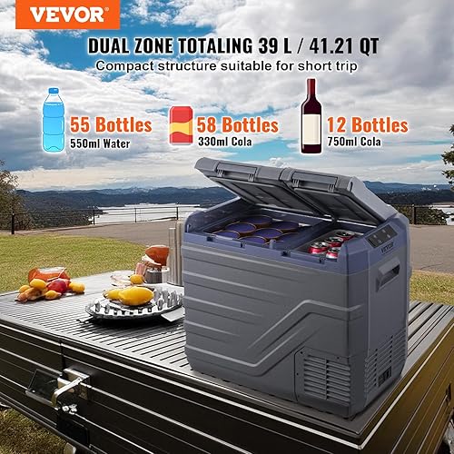 Miniatura 2 de VEVOR Refrigerador de automóvil, congelador portátil de doble zona de 39 litros (41.21 qt), refrigerador de coche de 12 voltios, rango ajustable de