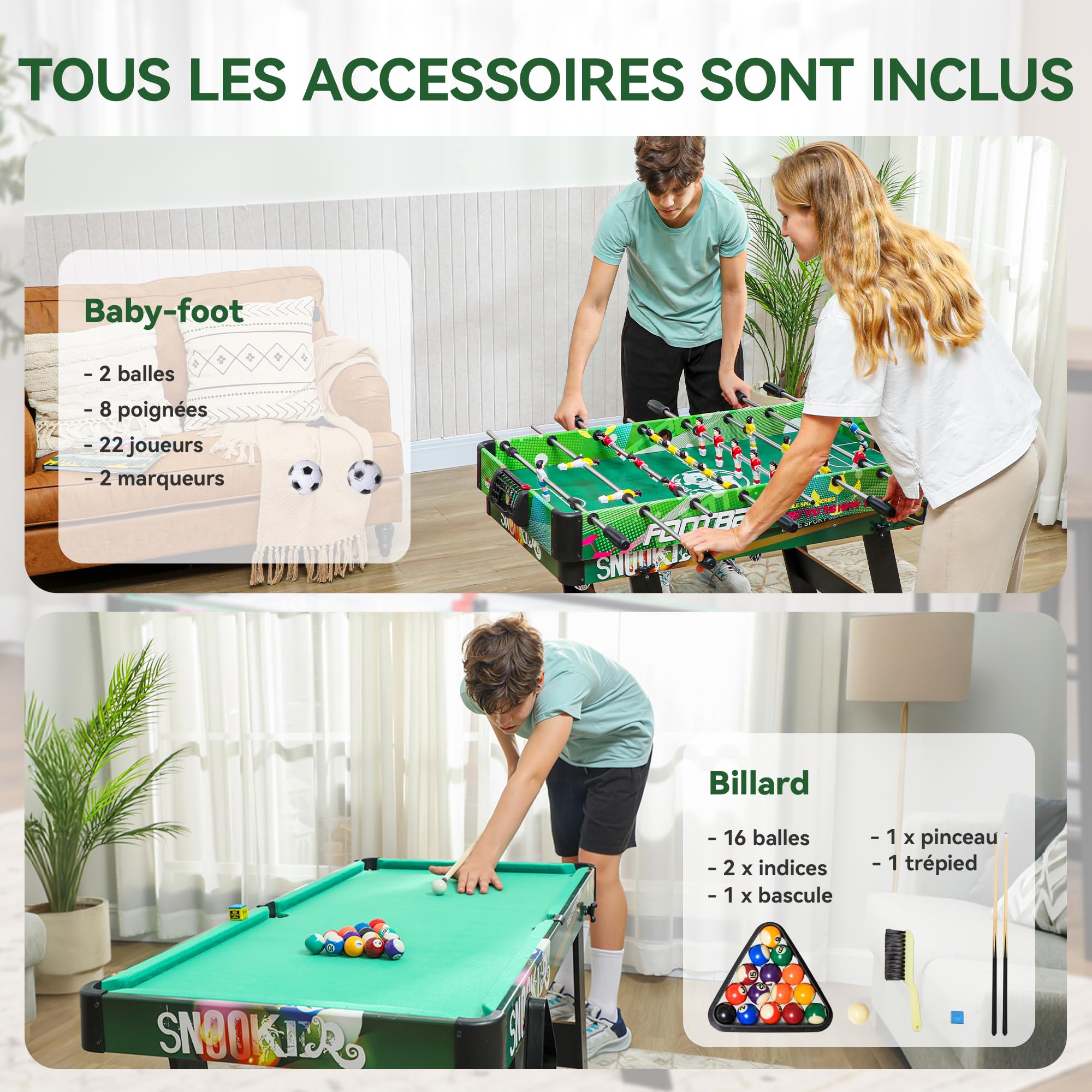 HOMCOM Table Multi-Jeux 6-en-1 Adultes Enfants 118x104x71 cm Multicolore | Table de Jeu Baby-Foot, Billard, Ping-Pong, Hockey, Jeu d'Anneaux, Hockey sur Glace
