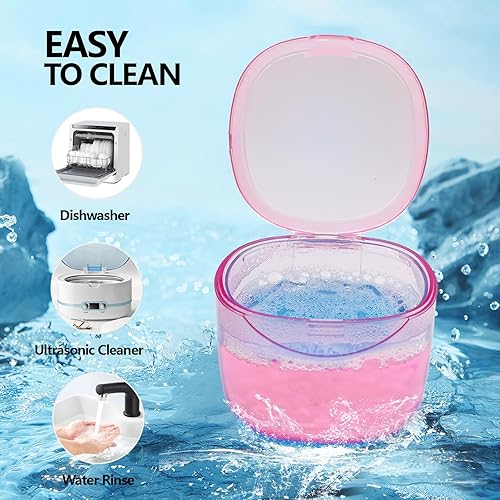 Miniatura 8 de Estuche de Viaje para Dentadura Postiza Contenedor de Remojo para Dentadura con Cepillo, Estuche de Limpieza de Dentadura Caja de Baño para
