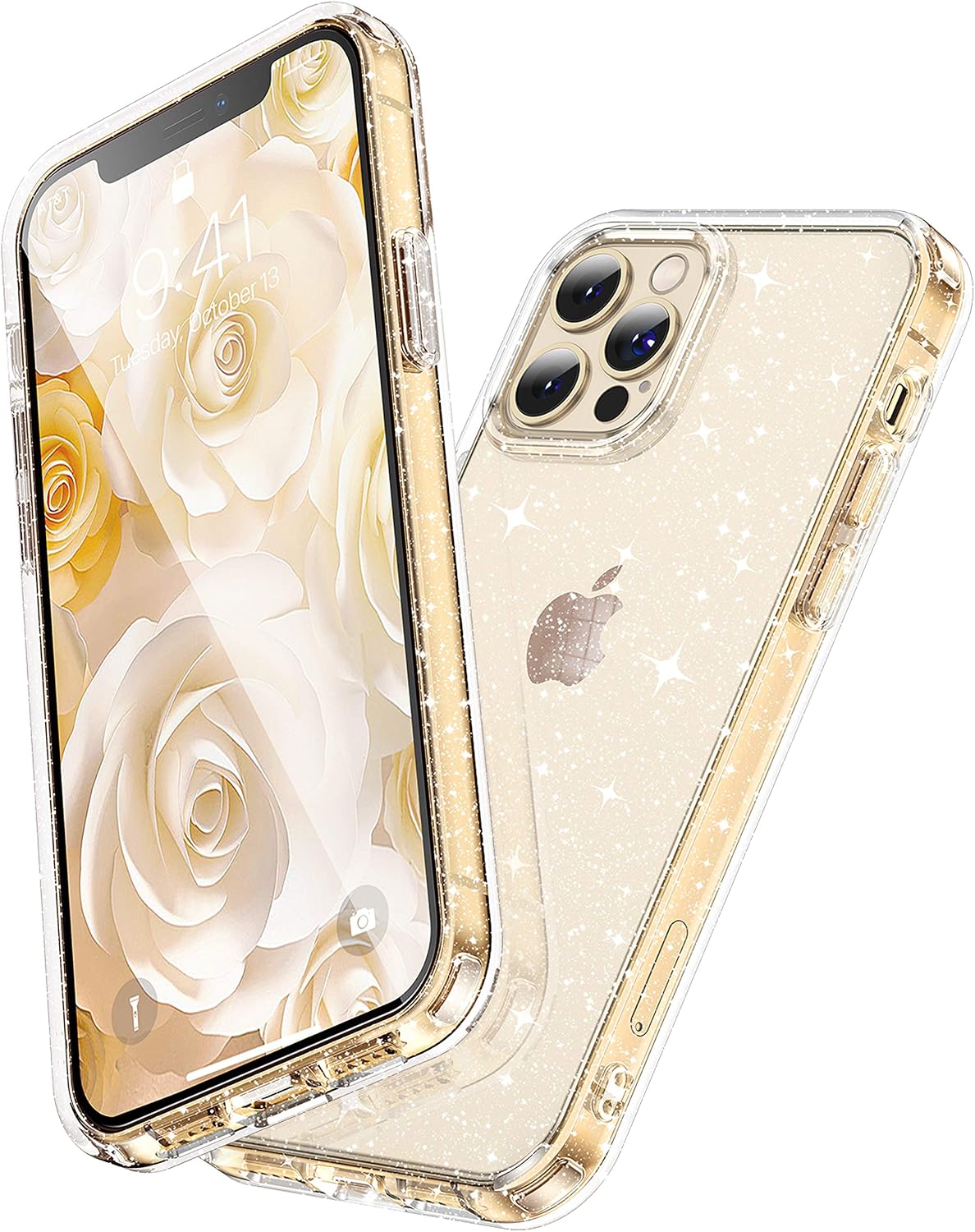 CASEKOO Diamond Glitter Designed for iPhone 12 Pro Max Case, [Yellow Resistant] Bling Clear & Shockproof Protective Sparkle Phone Cover Thin Slim Case for Women & Girls (6.7”) 2020- Twinkle Stardust