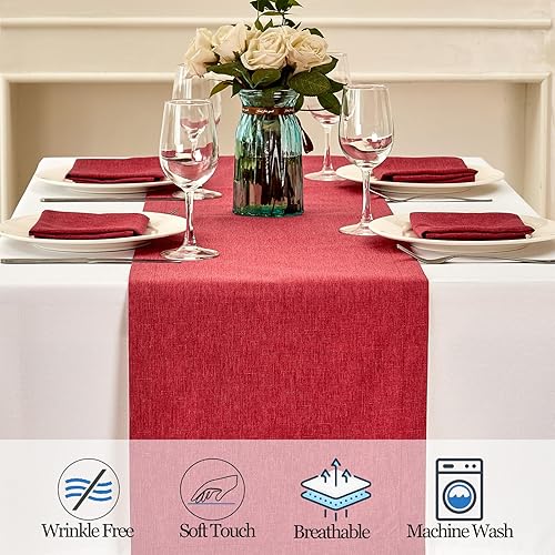 Miniatura 4 de Mebakuk - Camino de mesa de granja de lino de estilo arpillera grande, suave y resistente al agua, camino de mesa decorativo de tela para bodas al