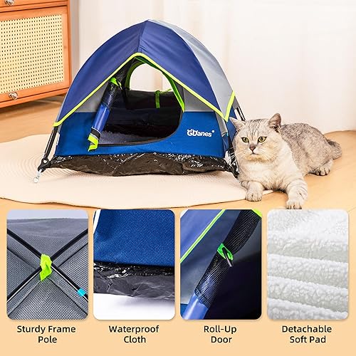 Miniatura 5 de GDanes Tienda de campaña azul para gatos, cama cueva grande para gatos de interior y perros pequeños con almohadilla suave, 22 x 22 x 16 pulgadas