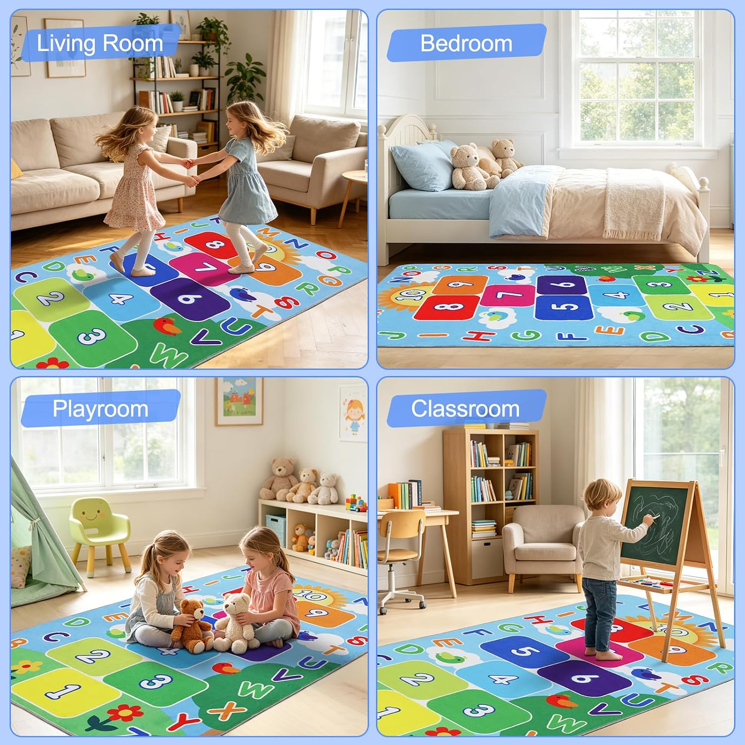 Hopscotch Rug for Kids Washable Hop Count ABC Educational Play Mat