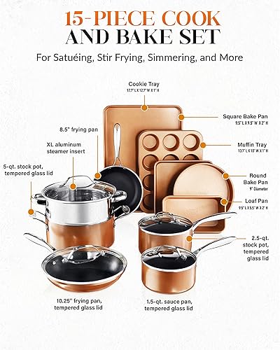 Miniatura 2 de Gotham Steel Juego de ollas y sartenes de cobre antiadherentes, juego de utensilios de cocina antiadherentes, juego de ollas y sartenes