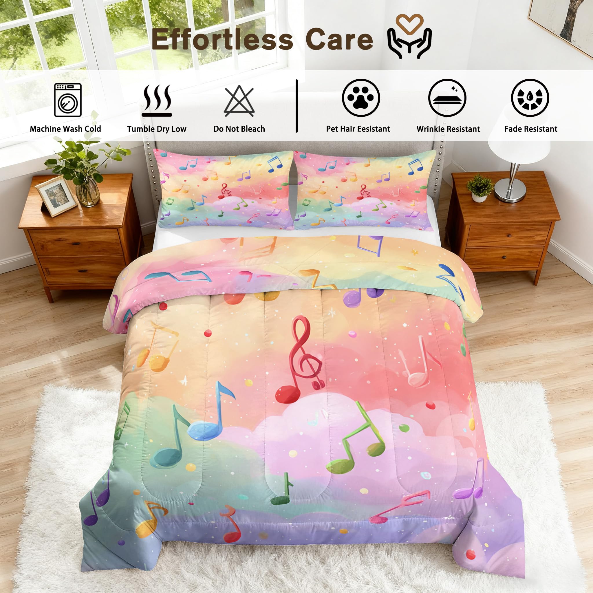 Musik Bettdecke 135x200 4 Jahreszeiten, Bunte Musiknoten Bettdecke Ohne Bezug Warm Steppdecke Ganzjahresdecke Mit Kissenbezug, Schlafzimmer Deko Musik