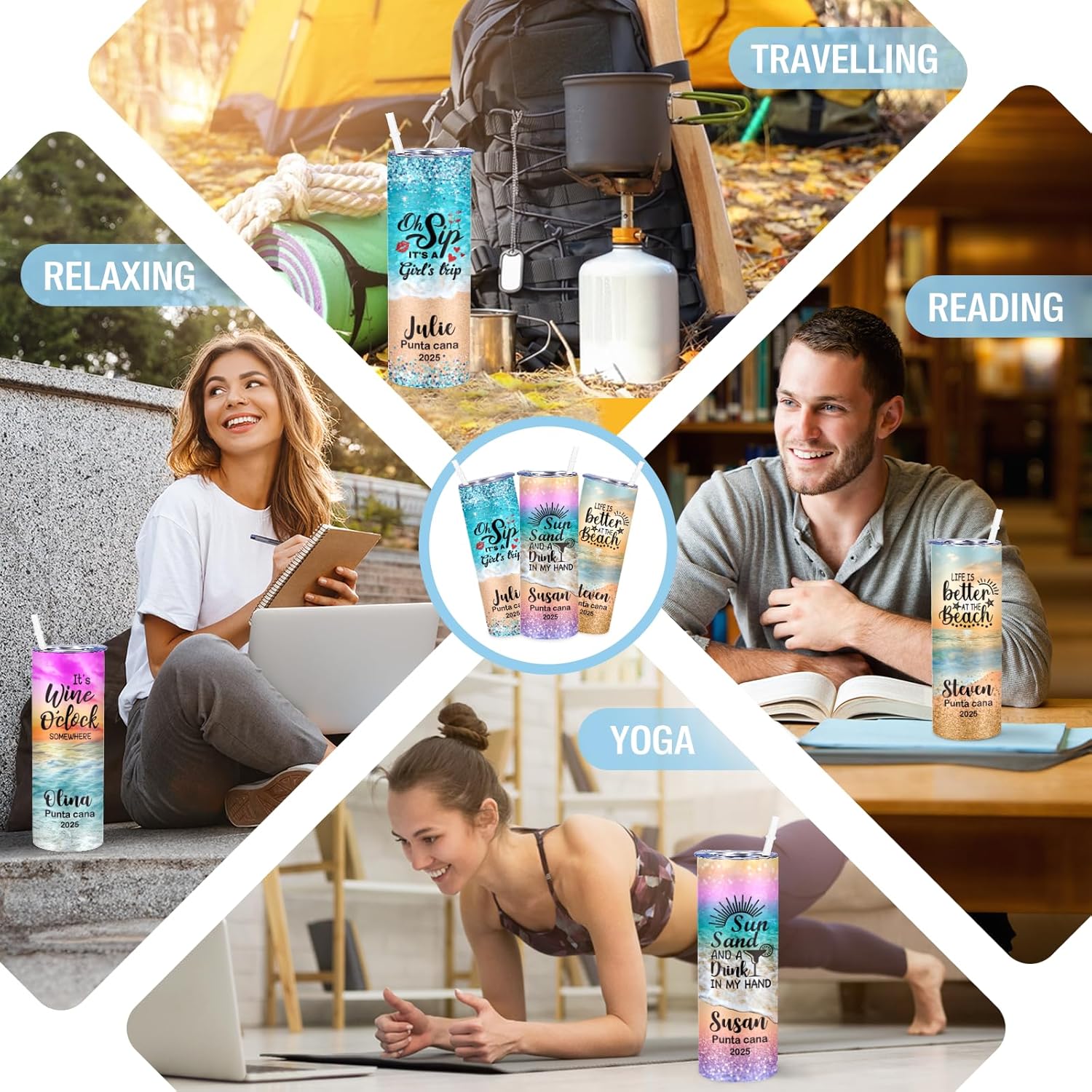 Personalized Girls Trip Tumblers with Name - Custom Beach Vacation Tumbler with Lid and Straw, Girls Weekend Gifts for Women, 2025 Girls Trip Gifts, Family Trip Gift, Bachelorette Trip Vacation Cups - Image 8