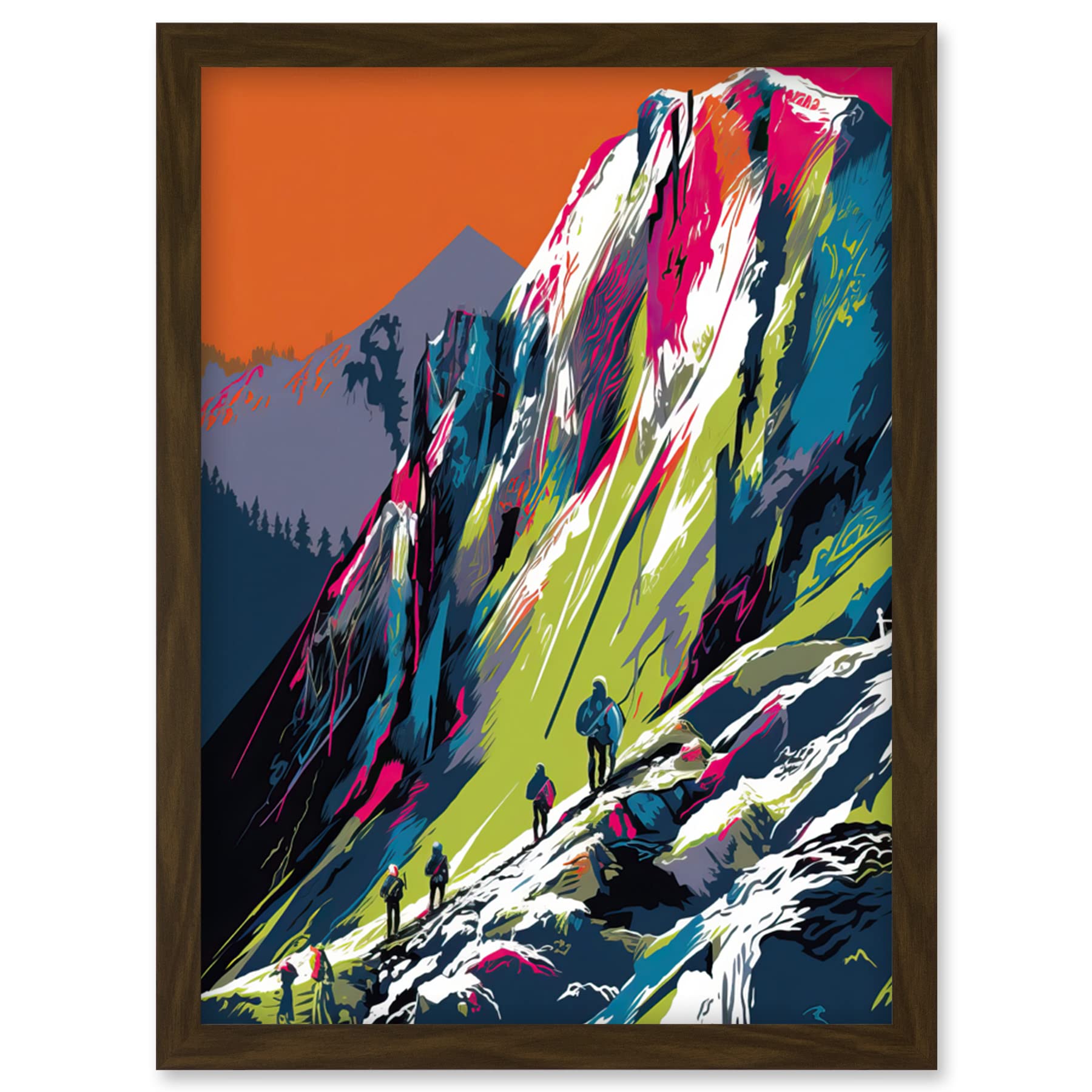 Artery8 Hikers on Helvellyn Mountain Ridge Landscape Artwork Framed Wall Art Print A4