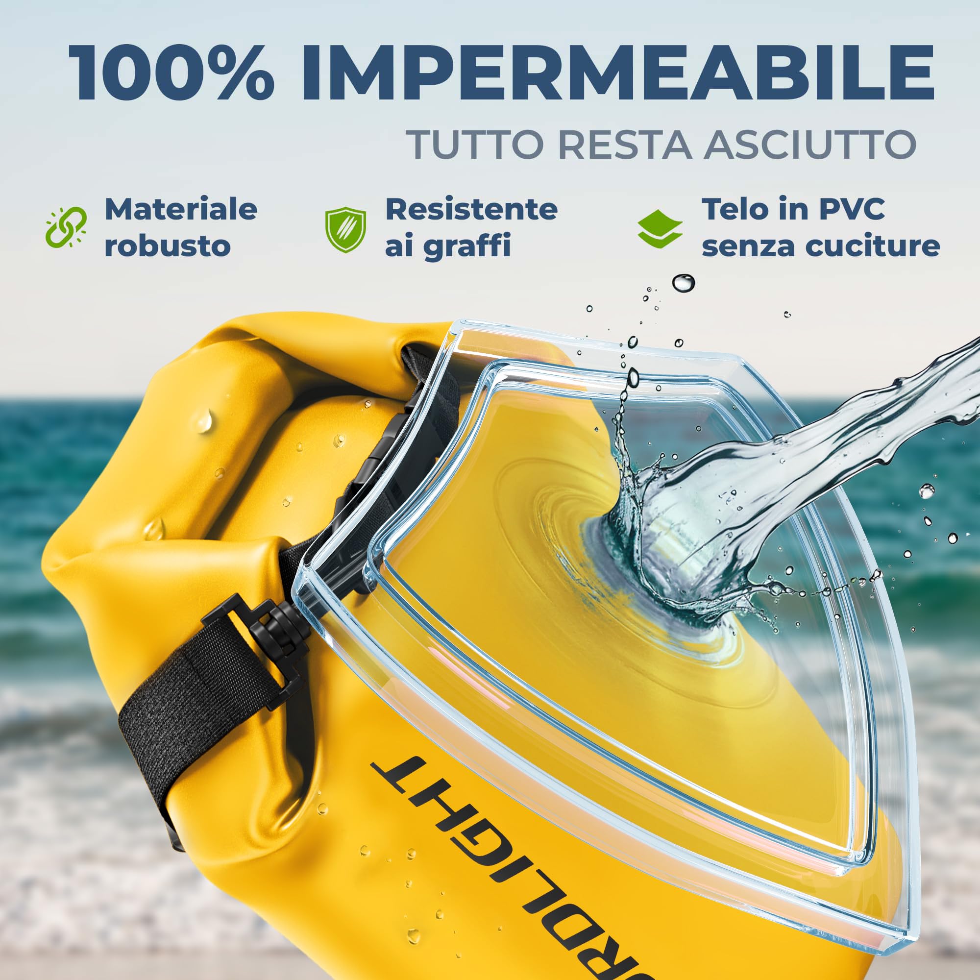 Nordlight Dry Bag Sacca Impermeabile - Zaino Impermeabile da 2l, 5l, 10l, 15, 20l, 30l, Sacca Stagna Borsa Impermeabile con Chiusura a Rotolo, Custodia Impermeabile per Cellulare e Marsupio