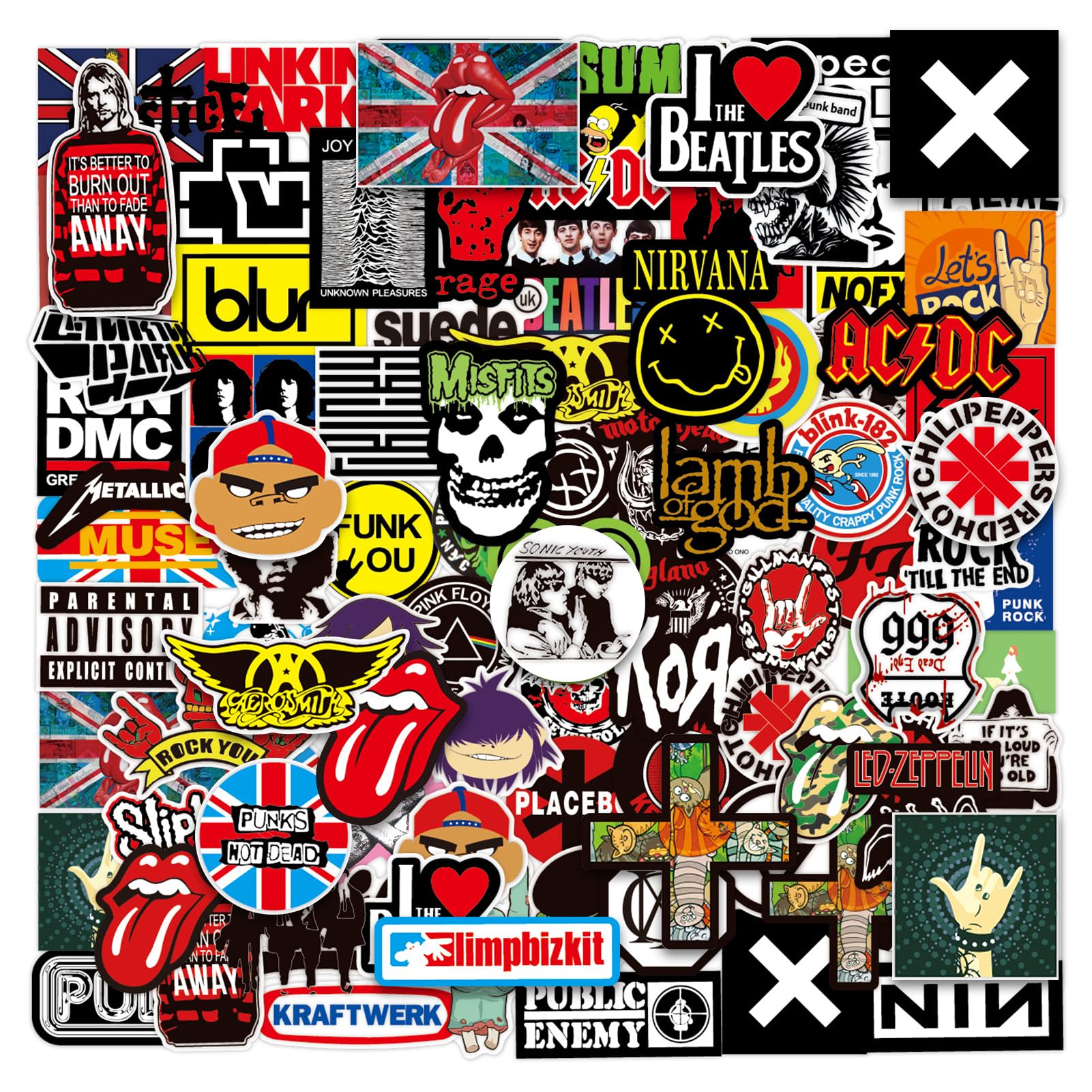 Rock and Roll Music Stickers, 200Pcs Trendy Music Band Stickers Packs for Classic Rock Guitar Sticker for Adults Vinyl Waterproof Decals Fashion Hip-Hop Decals Graffiti Sticker for Teens Adults