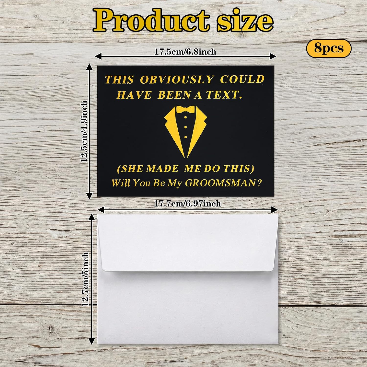 8 Pack Gifts for Groomsmen Cards, 7 Pcs Will You Be My Groomsmen and 1 Pcs Will You Be My Best Man with White Envelope for Wedding Supplies (7 X 5 Inch Black Background)
